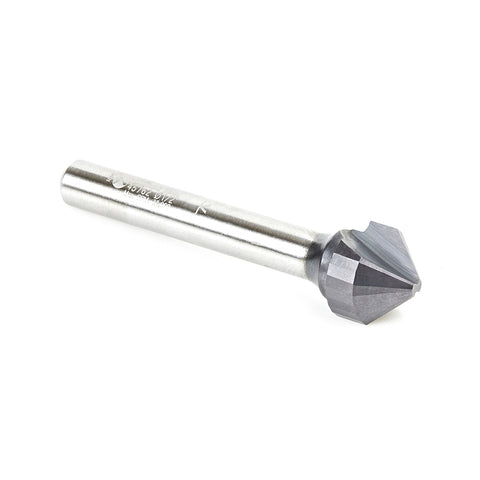 Amana Tool Carbide V-Groove 90 Deg. Folding For Composite Material Panels Like Scm & Tcm 0.090 Inch Tip Width X 13/64 X 1/2 Dia. X 1/4 Inch Shank Altin Coated Router Bit - Ace Tool Group - Amana Tool