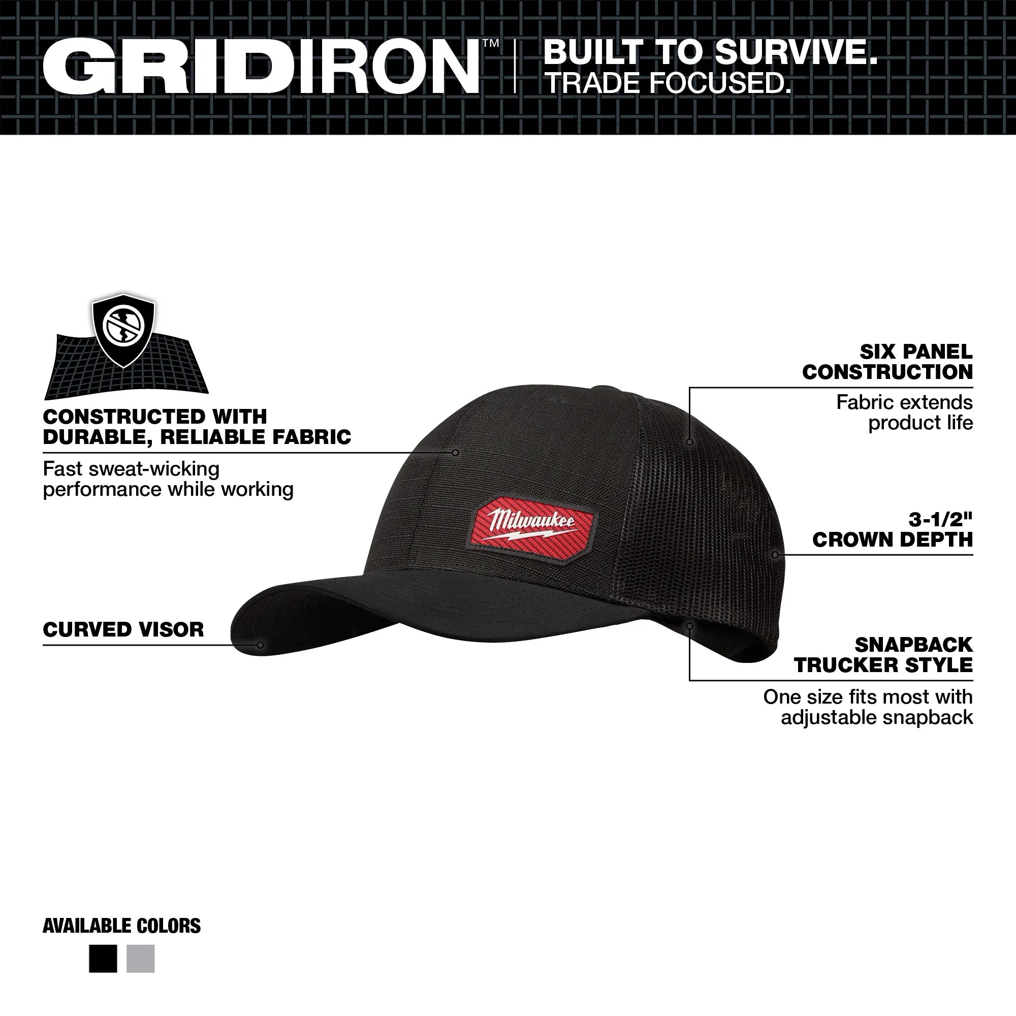 Milwaukee 505B Gridiron Snapback Trucker Hat - Ace Tool Group - Milwaukee