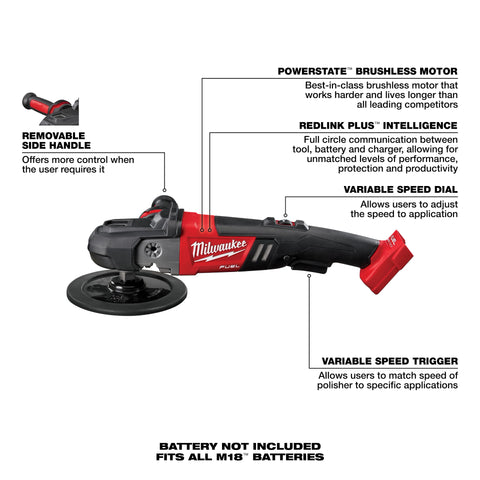 Milwaukee 2738-20 M18 FUEL 7" VARIABLE SPEED POLISHER - BARE TOOL