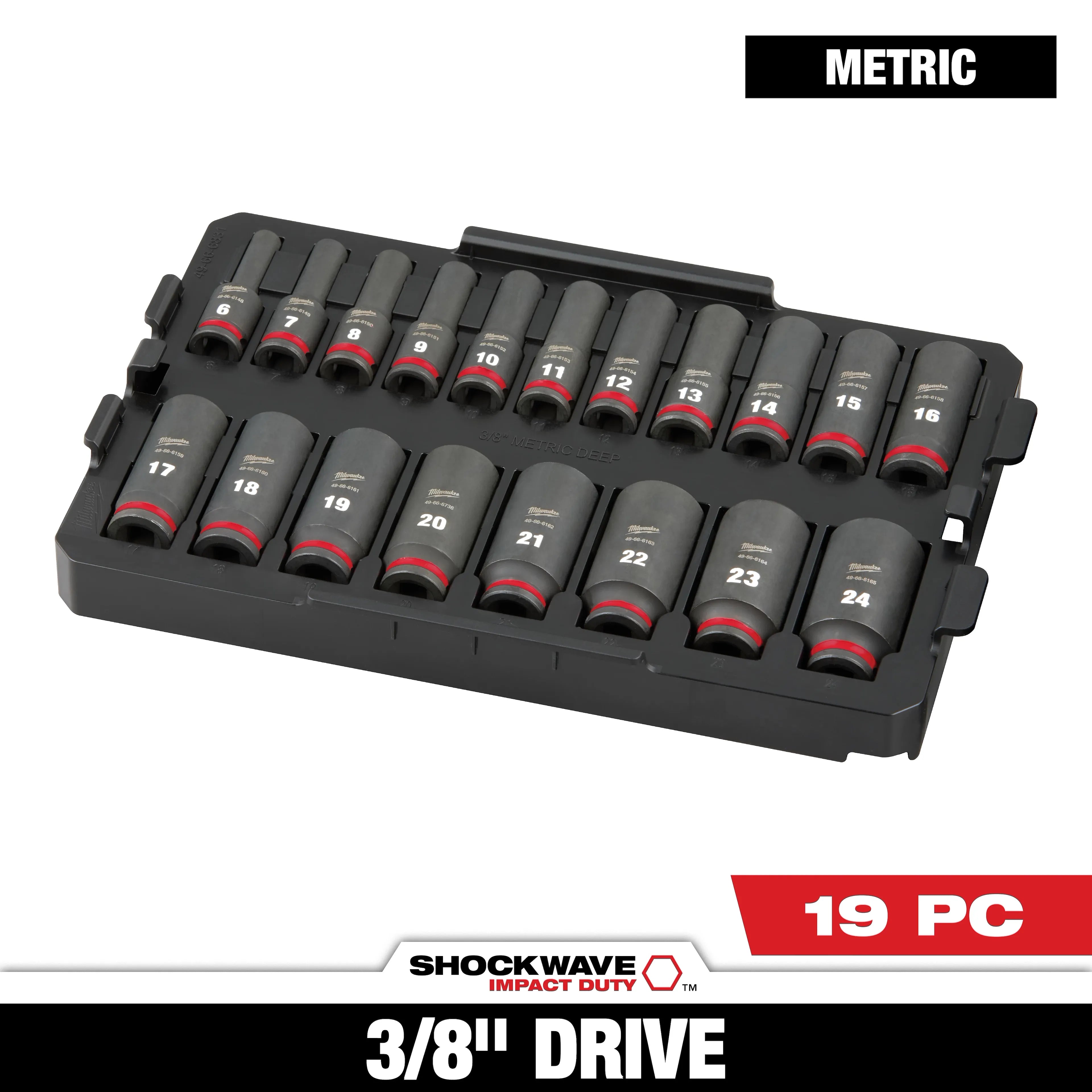 Milwaukee 49-66-6816 SHOCKWAVE Impact Duty Socket 3/8" Dr 19PC MM TRAY Set - Ace Tool Group - Milwaukee