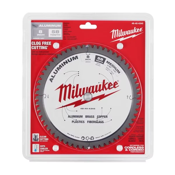 Milwaukee 48-40-4345 8" 58T Aluminum Cutting Circular Saw Blade (5/8" Arbor) - Ace Tool Group - Milwaukee