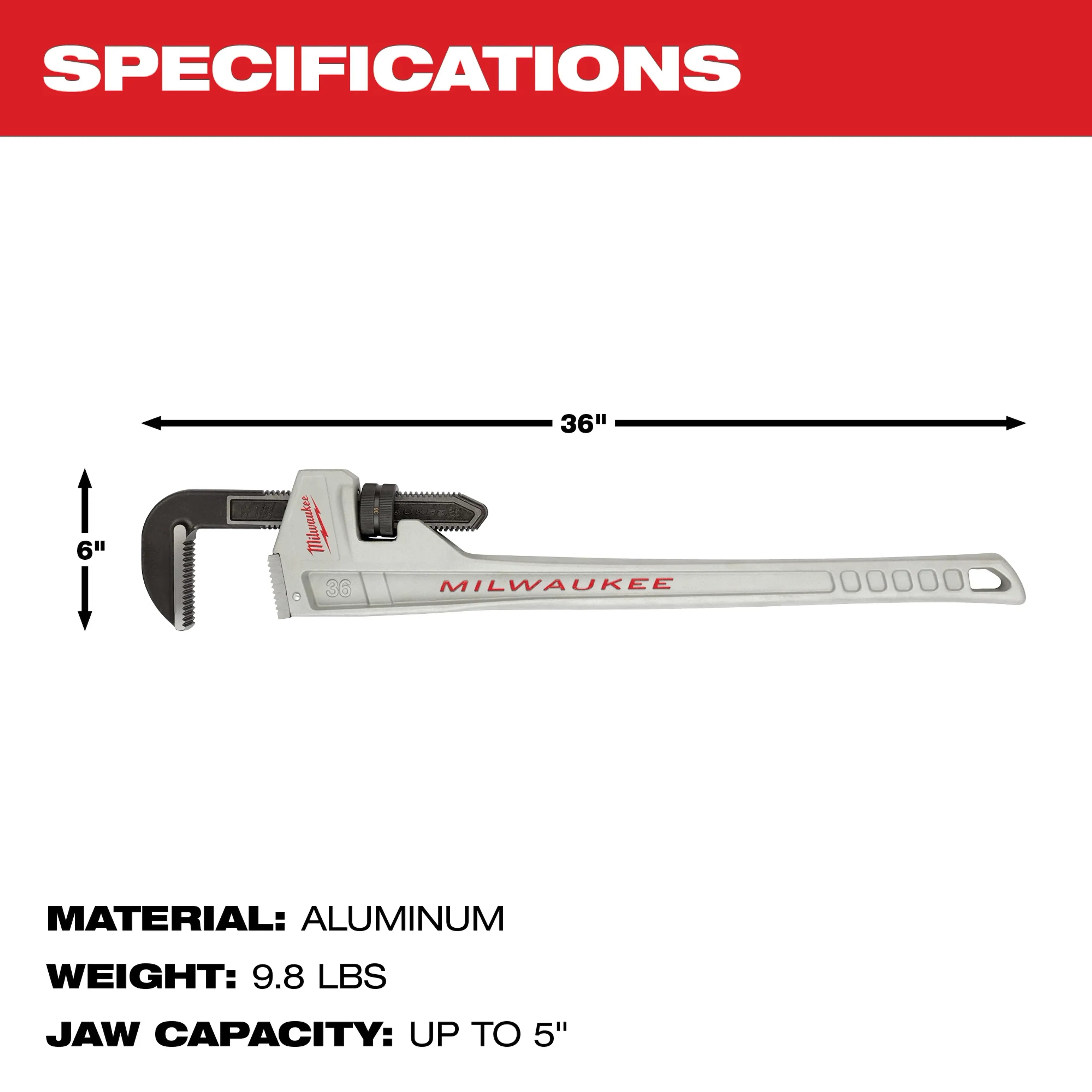 Milwaukee 48-22-7236 36" Aluminum Pipe Wrench - Ace Tool Group - Milwaukee
