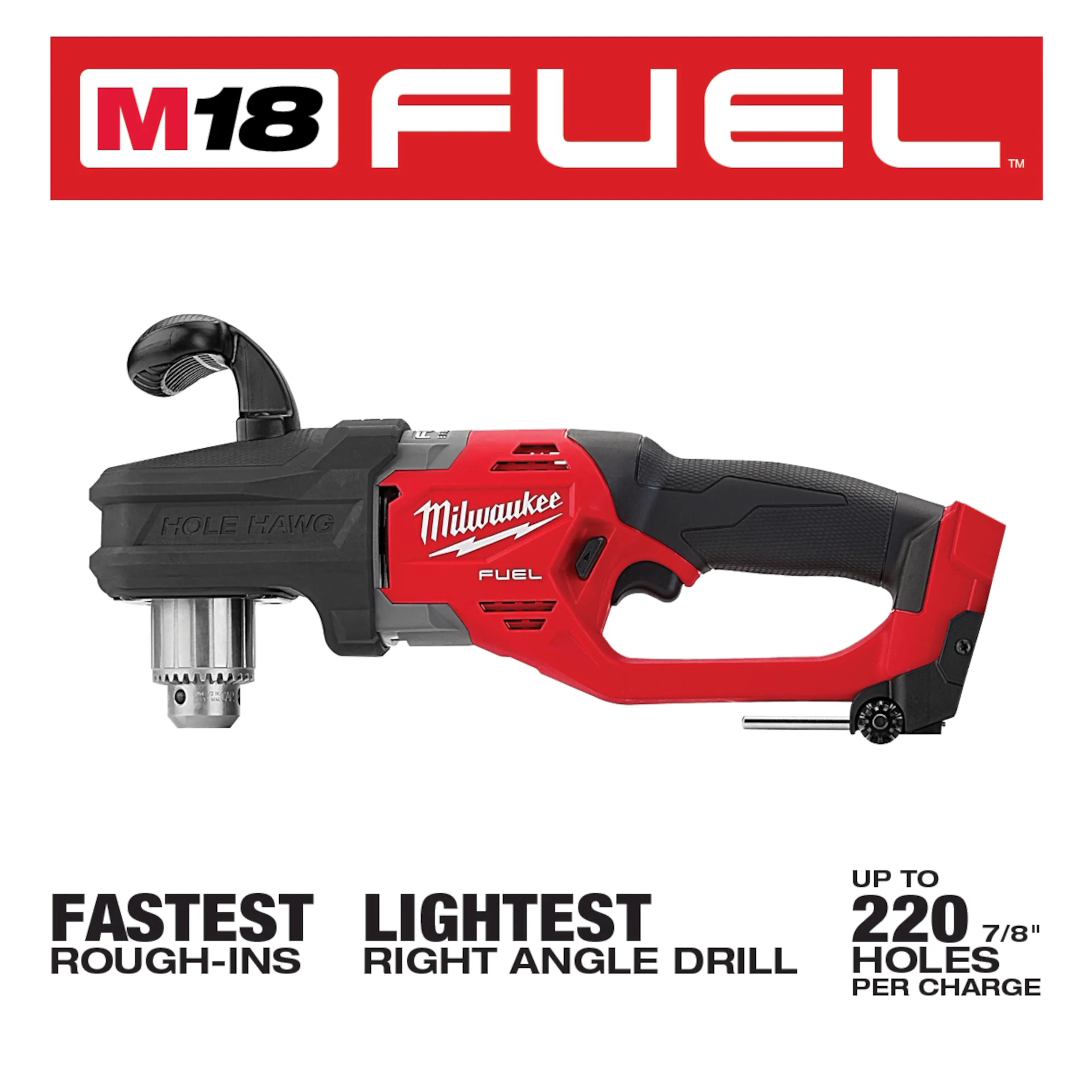 Milwaukee 2807-20 M18 Fuel Hole Hawg 1/2" Right Angle Drill - Ace Tool Group - Milwaukee