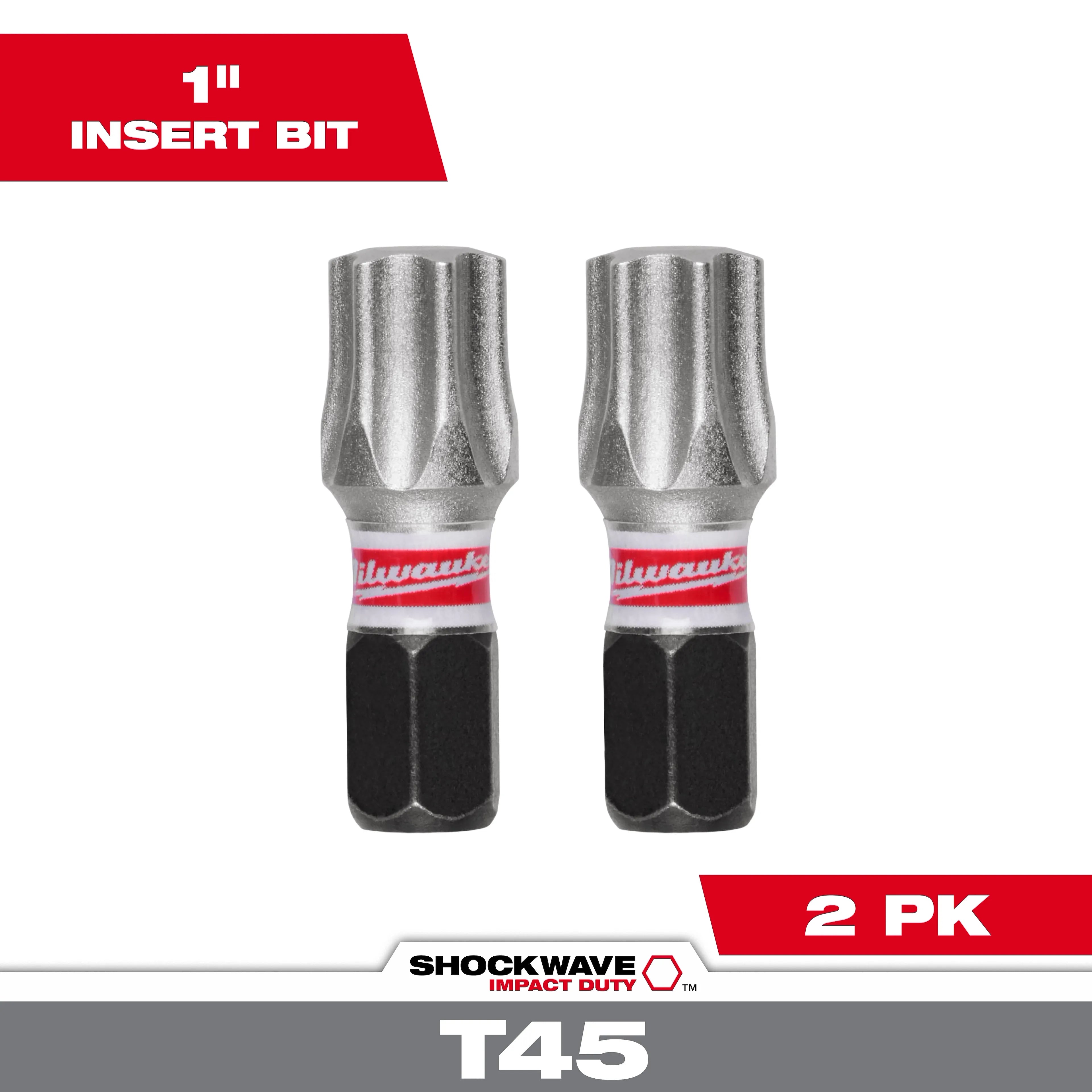 SHOCKWAVE Impact Duty 1" T45 Insert Bits 2Pk - Ace Tool Group - Milwaukee