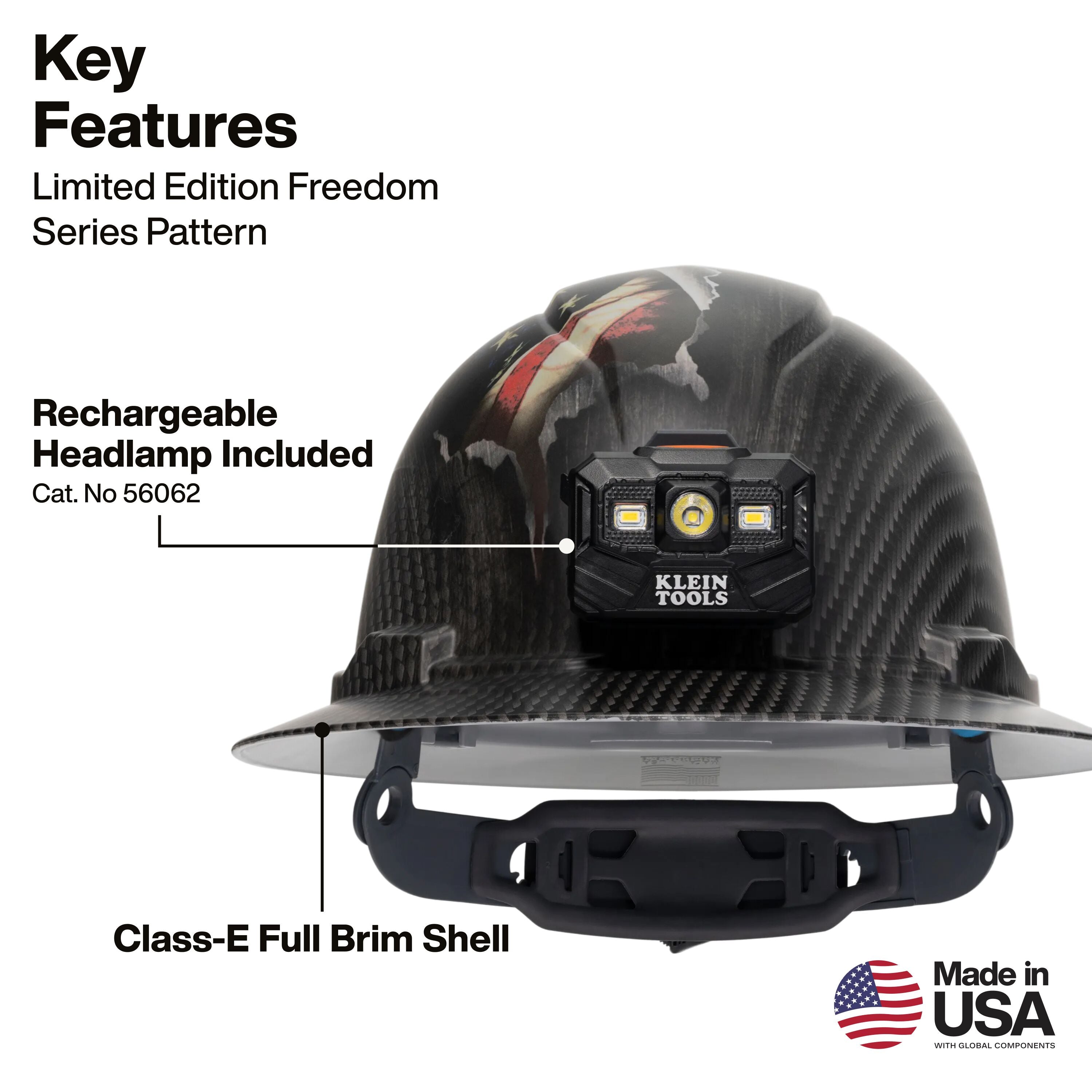 Klein 60346FS Hard Hat, Freedom Series KARBN™ Pattern, Non-Vented Full Brim, Class E