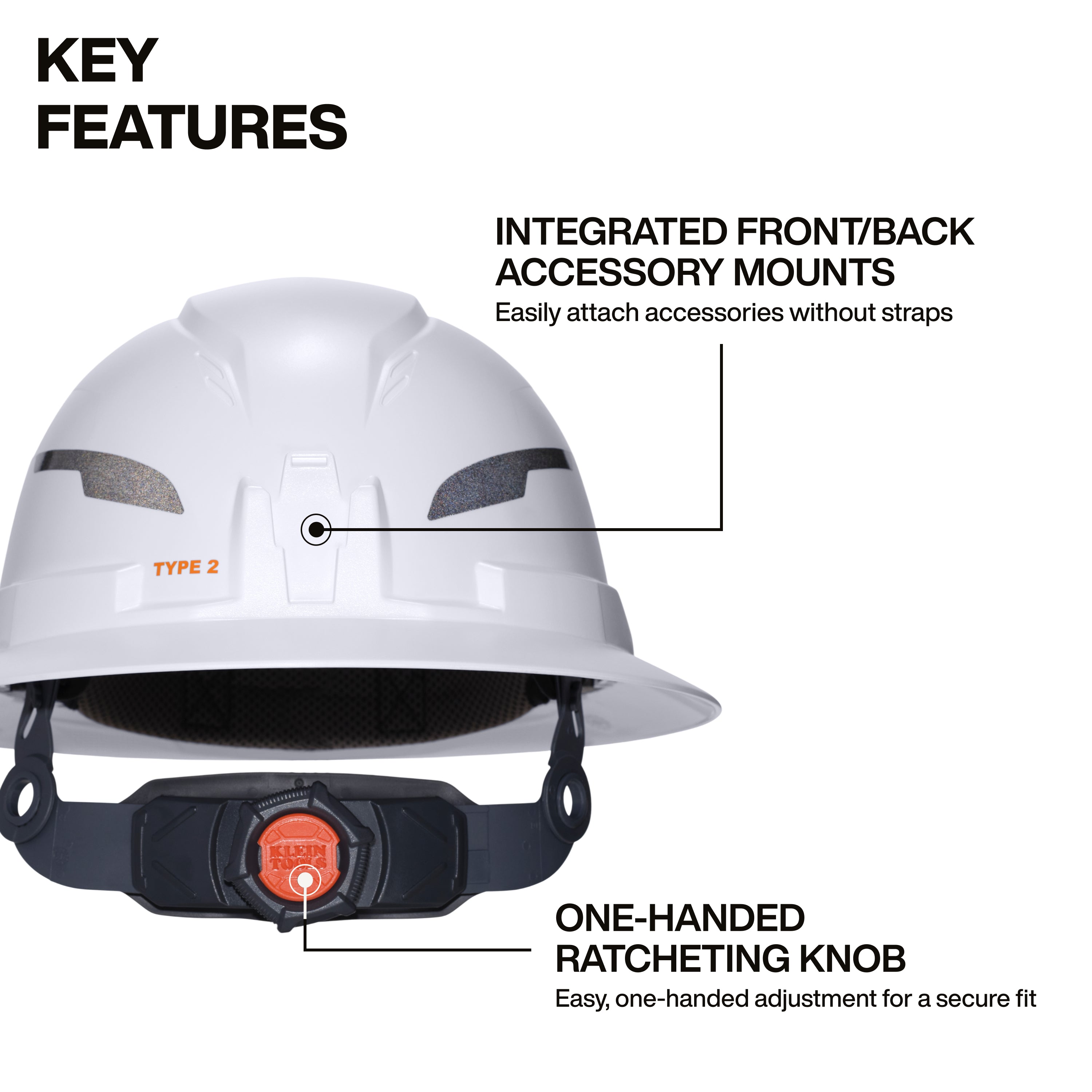 Klein 60930T2 Class E Type-2 Hard Hat, Non-Vented Full Brim Style with Strap, High Visibility Orange
