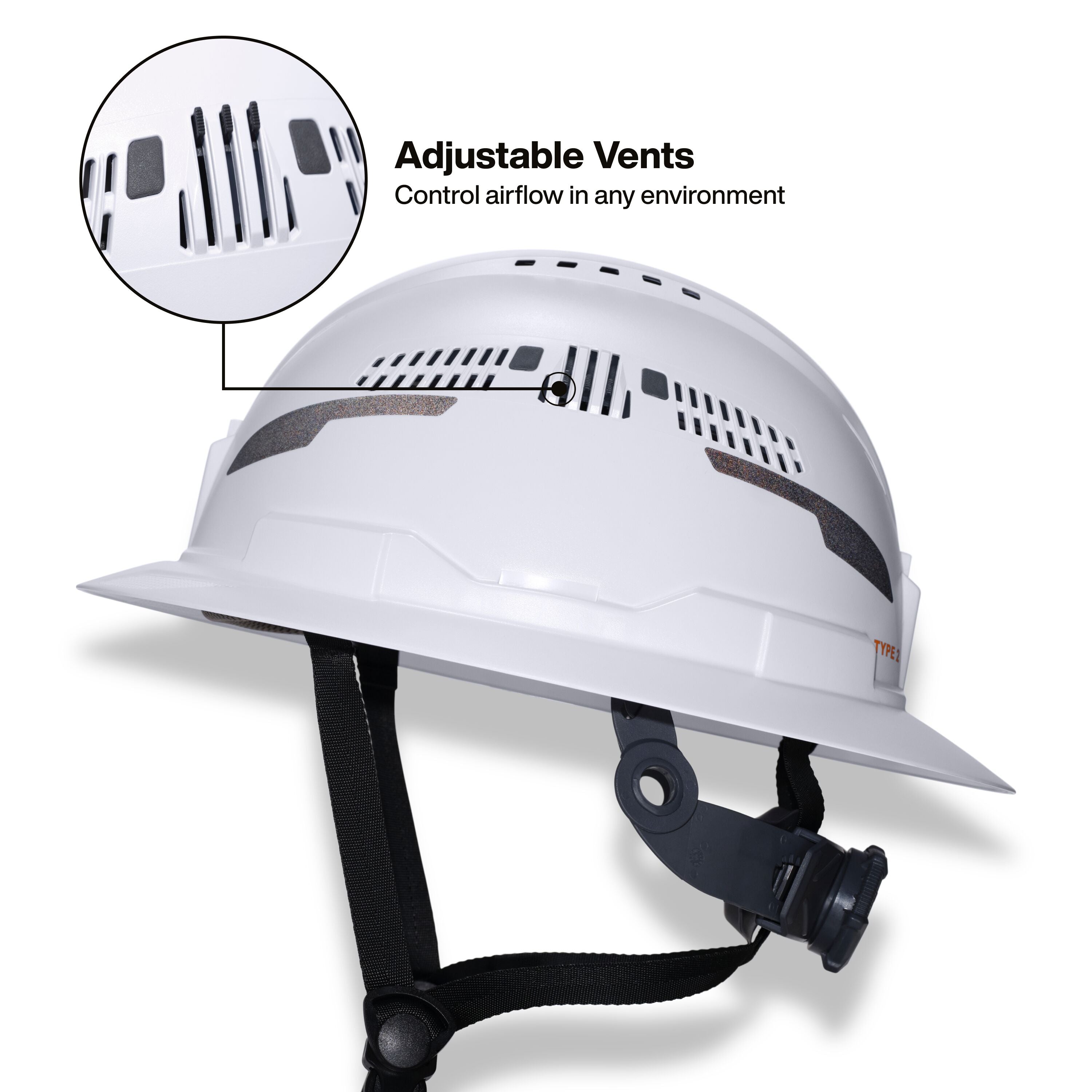 Klein 60401T2CND Class C Type-2 Hard Hat, Vented Full Brim, Strap, White, CAN ONLY