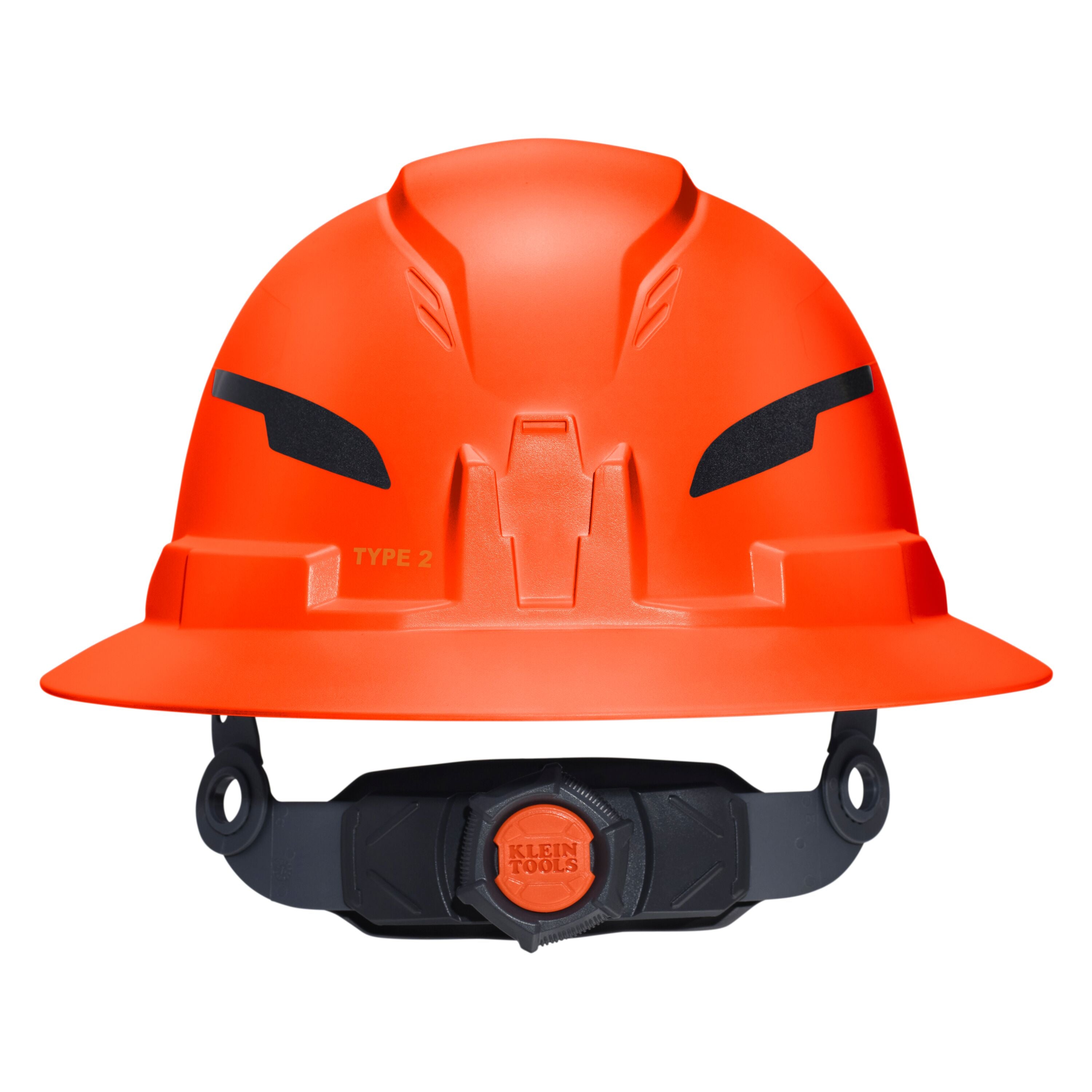 Klein 60860T2 Class E Type-2 Hard Hat, Non-Vented Full Brim Style with Strap, Orange - Ace Tool Group - Klein