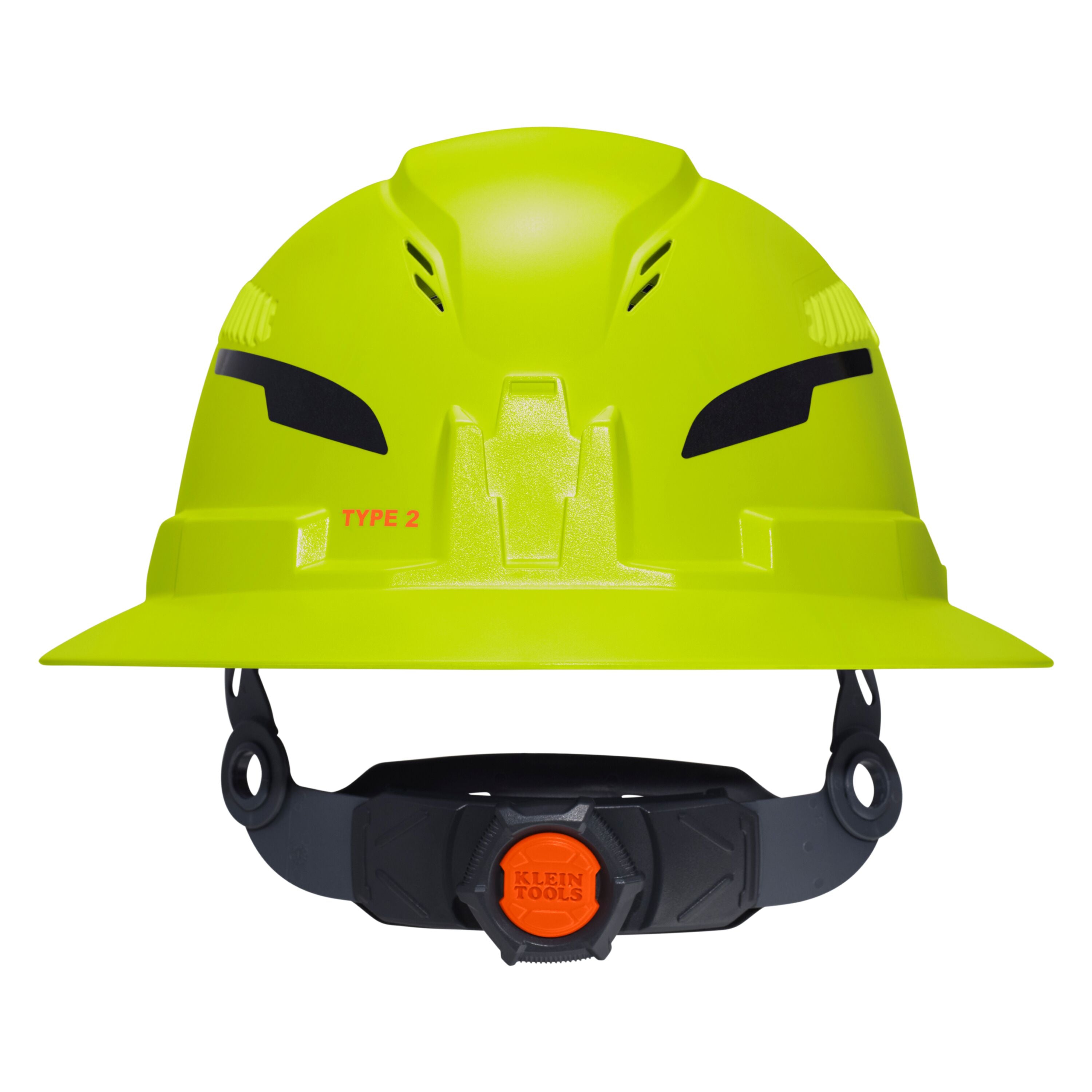 Klein 60911T2 Class C Type-2 Hard Hat, Vented Full Brim with Strap, High Visibility Lime - Ace Tool Group - Klein