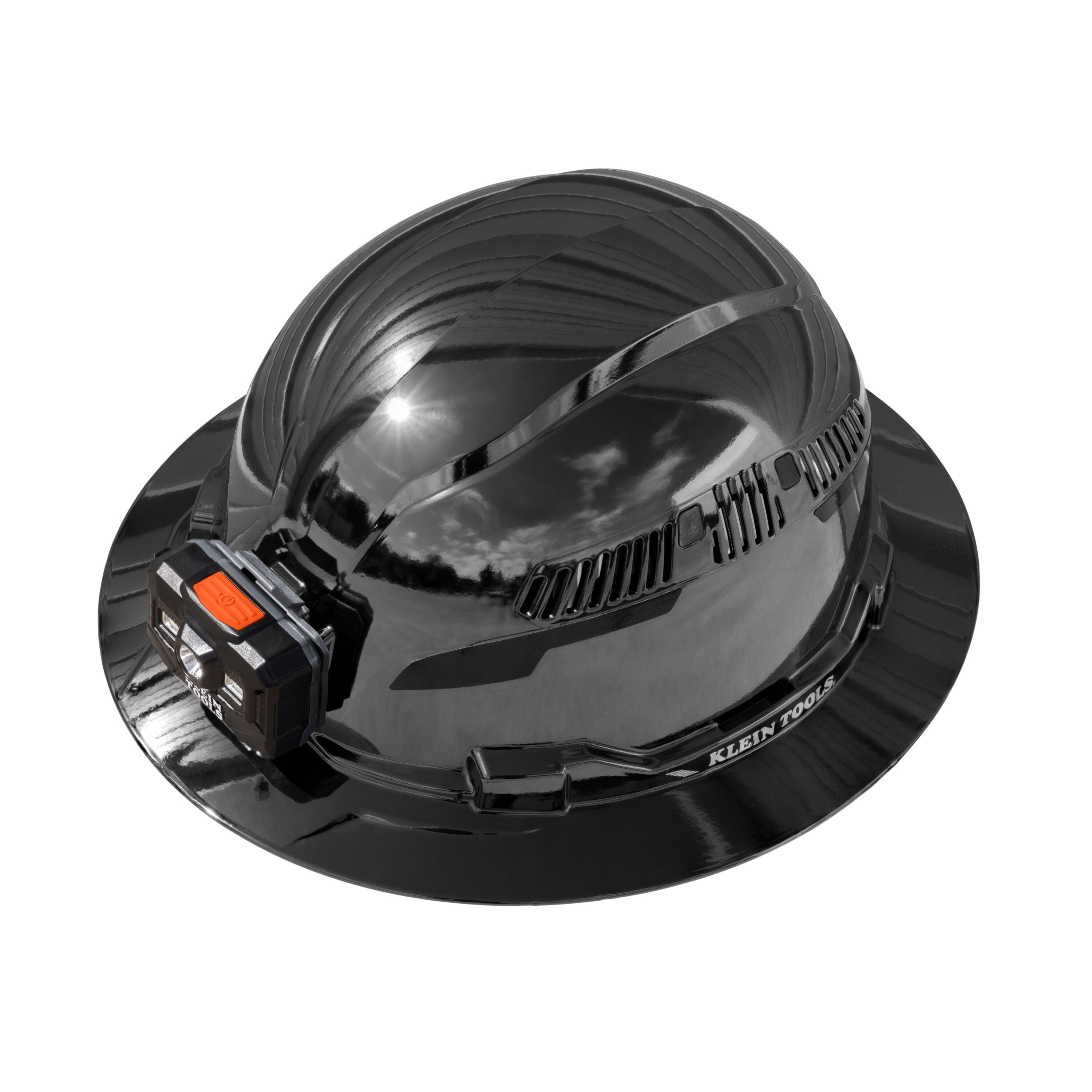 Klein 60996 Hard Hat, REFLEKTOR™ Black Chrome, Vented Full Brim, Class C, Headlamp