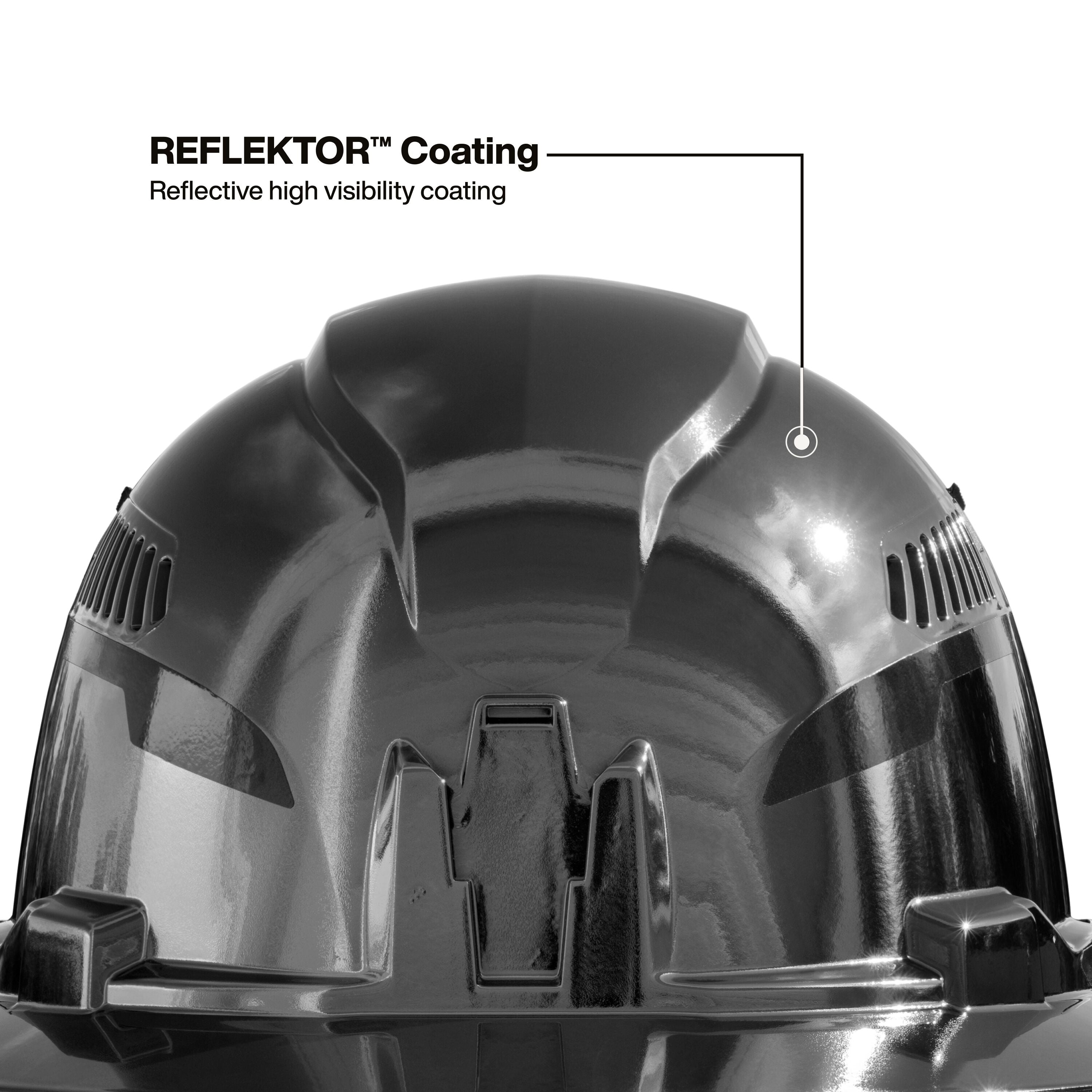 Klein 60996 Hard Hat, REFLEKTOR™ Black Chrome, Vented Full Brim, Class C, Headlamp