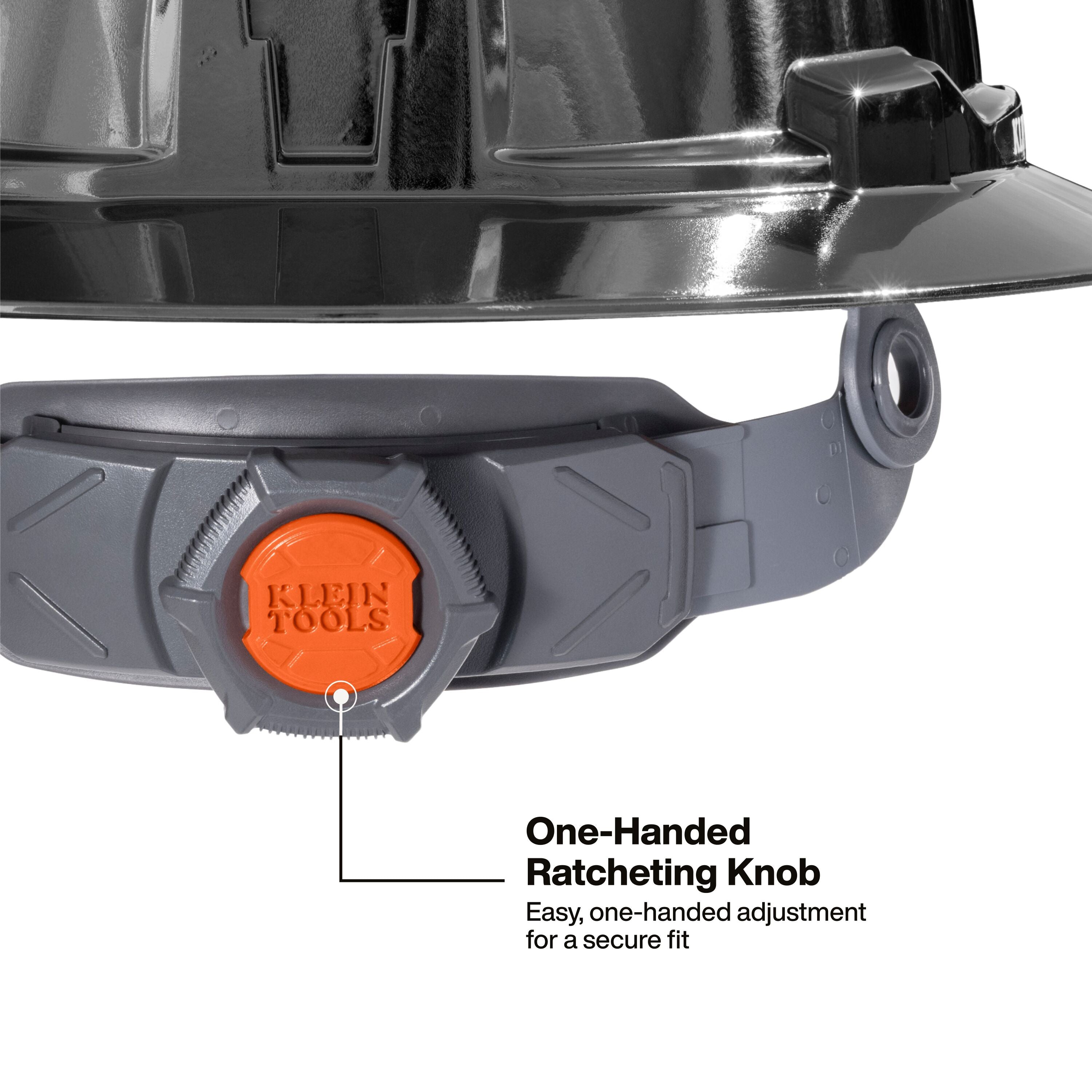 Klein 60996 Hard Hat, REFLEKTOR™ Black Chrome, Vented Full Brim, Class C, Headlamp