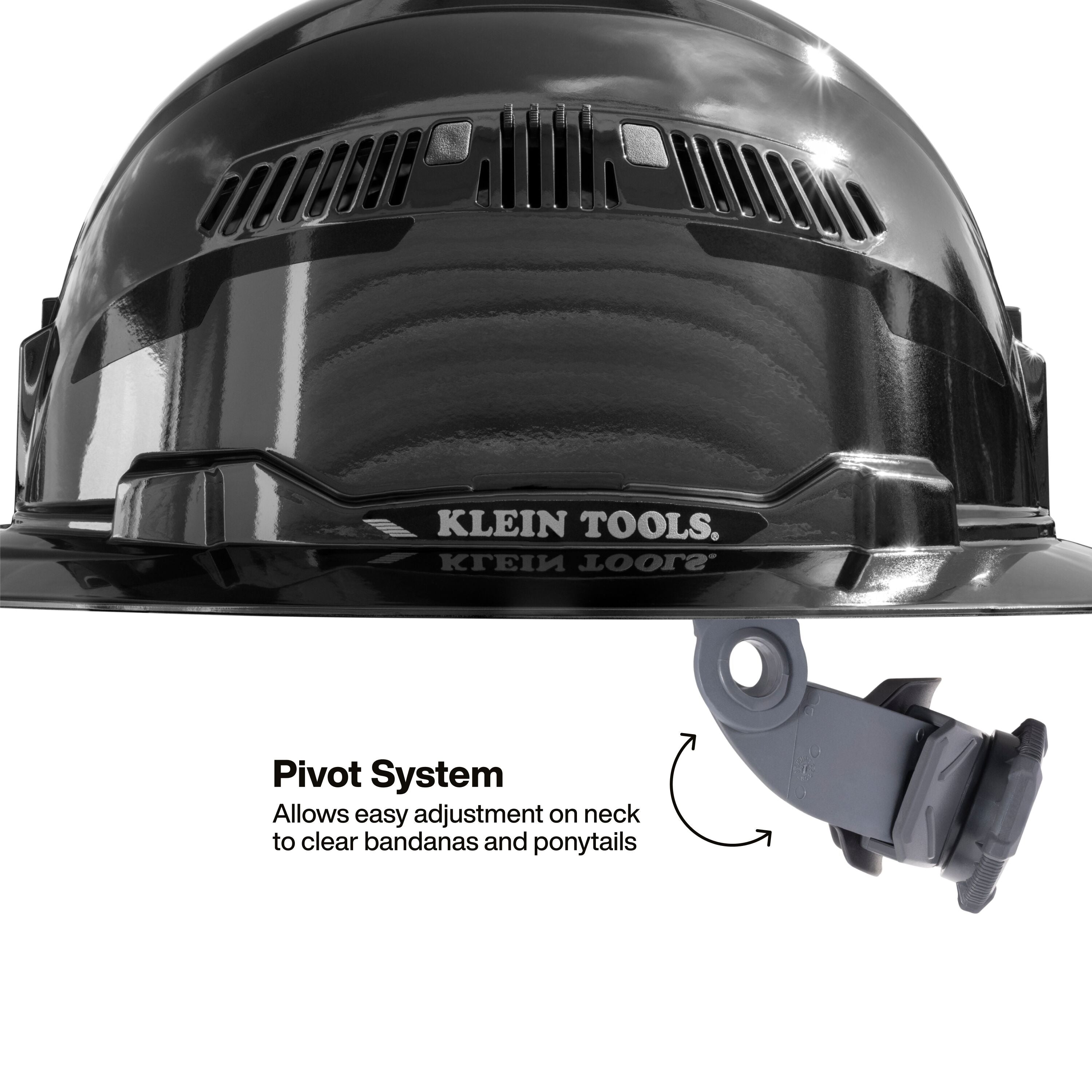 Klein 60996 Hard Hat, REFLEKTOR™ Black Chrome, Vented Full Brim, Class C, Headlamp
