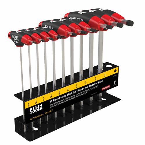 Klein Tools JTH610EB 10 pc 6'' (152 mm) SAE Ball-End Journeyman T-Handle Set with Stand - Ace Tool Group - Klein