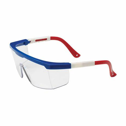 PIP 250-24-0300 Hi-Voltage Arc Eyewear, Clear Polycarbonate Lens, Anti-Scratch, Semi-Rimless Red/White/Blue Frame, Built-In Sideshields, Adjustable -12 Pack - Ace Tool Group - Protective Industrial Products
