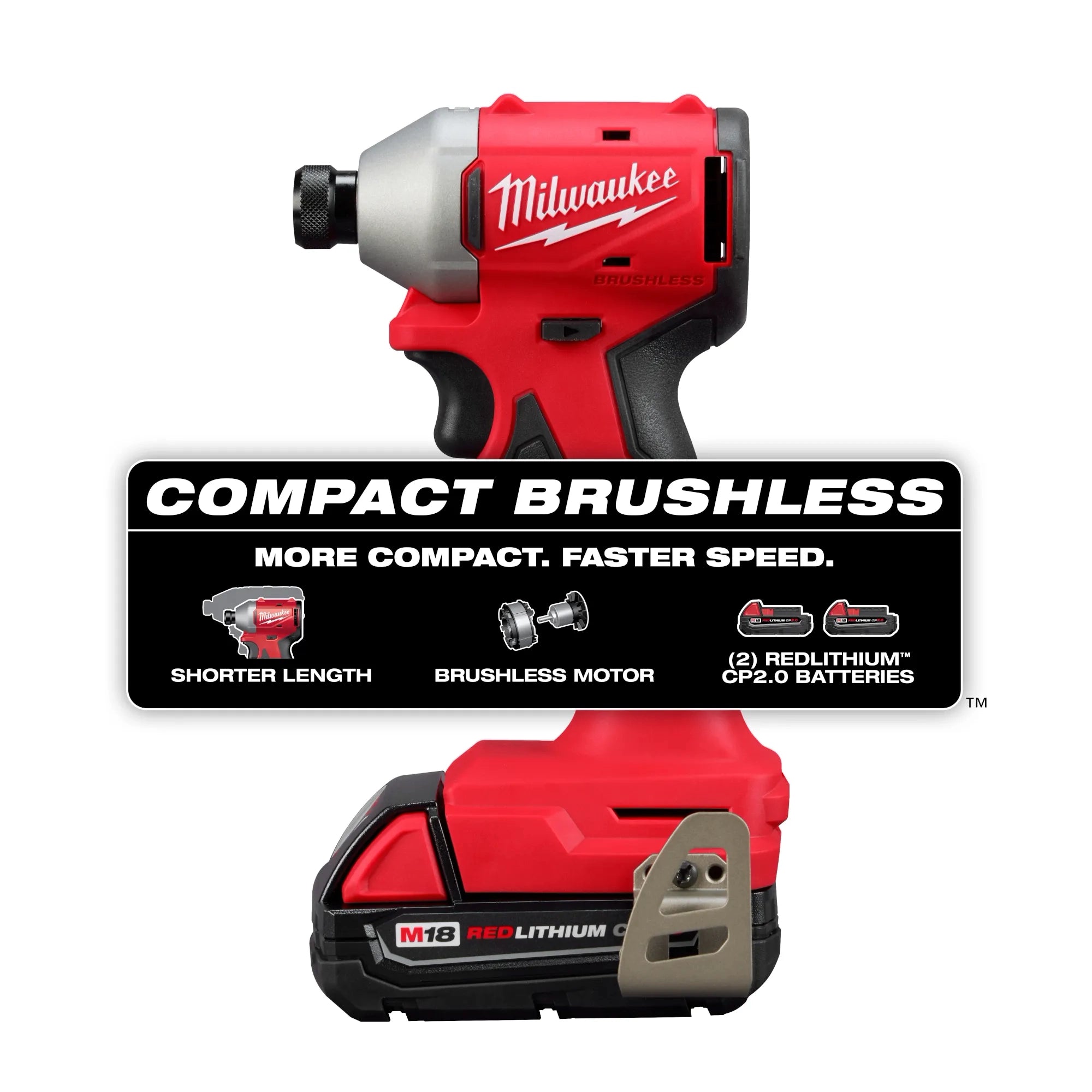 Milwaukee 3650-21CT  M18™ Compact Brushless 1/4" Hex Impact Driver Kit - Ace Tool Group - Milwaukee