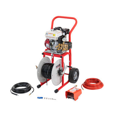 RIDGID Above With:  H-30 Cart  110' 33 m x 1/4" Jet Hose - 63882 - Ace Tool Group - Ridgid