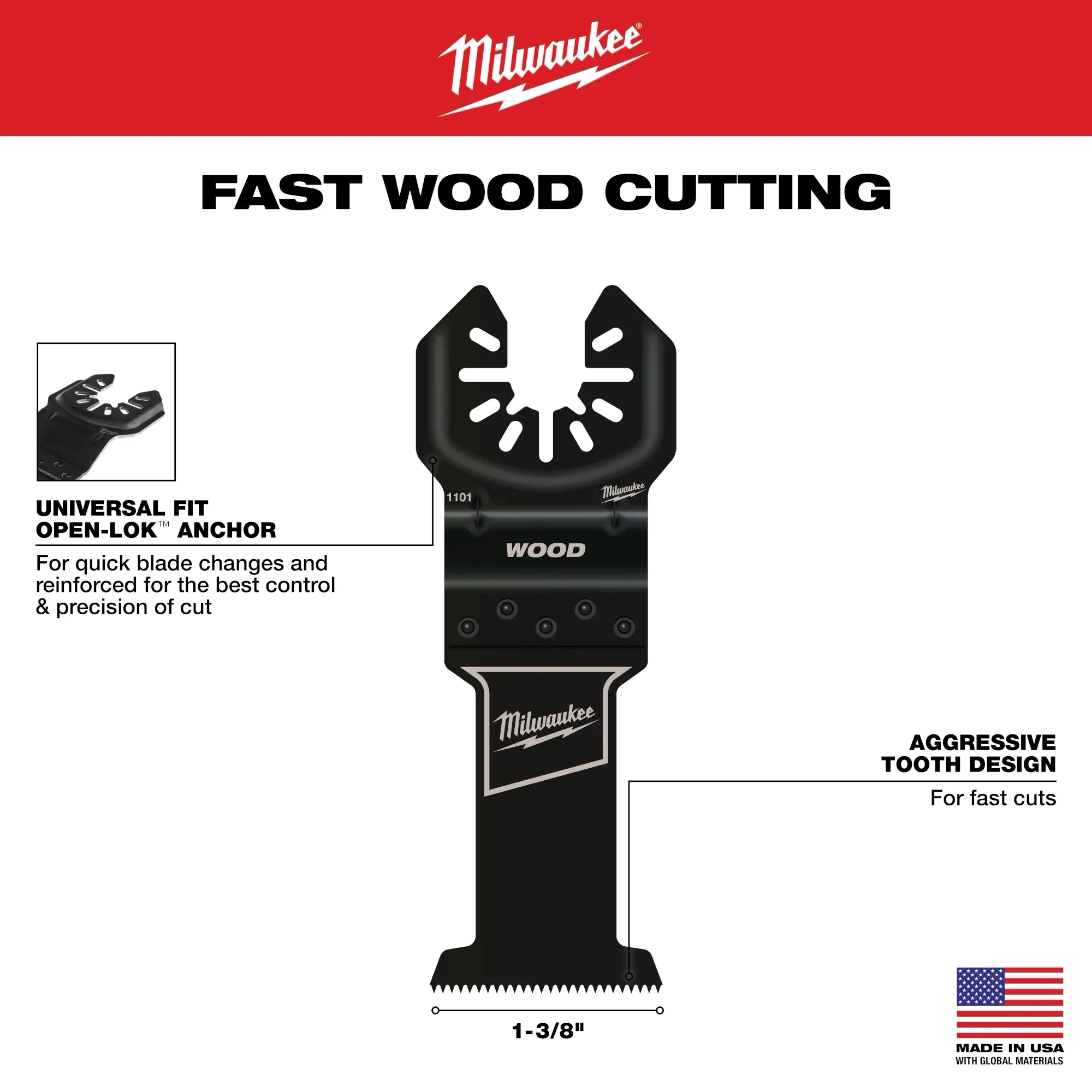 Milwaukee 49-25-1103 Milwaukee OPEN-LOK 1-3/8" HCS WOOD BLADES 3PK - Ace Tool Group - Milwaukee