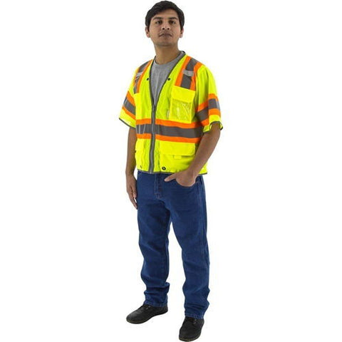 Majestic 75-3325 Hi-Viz Vest w DOT Striping and D-Ring Pass, ANSI 3 - Ace Tool Group - Majestic