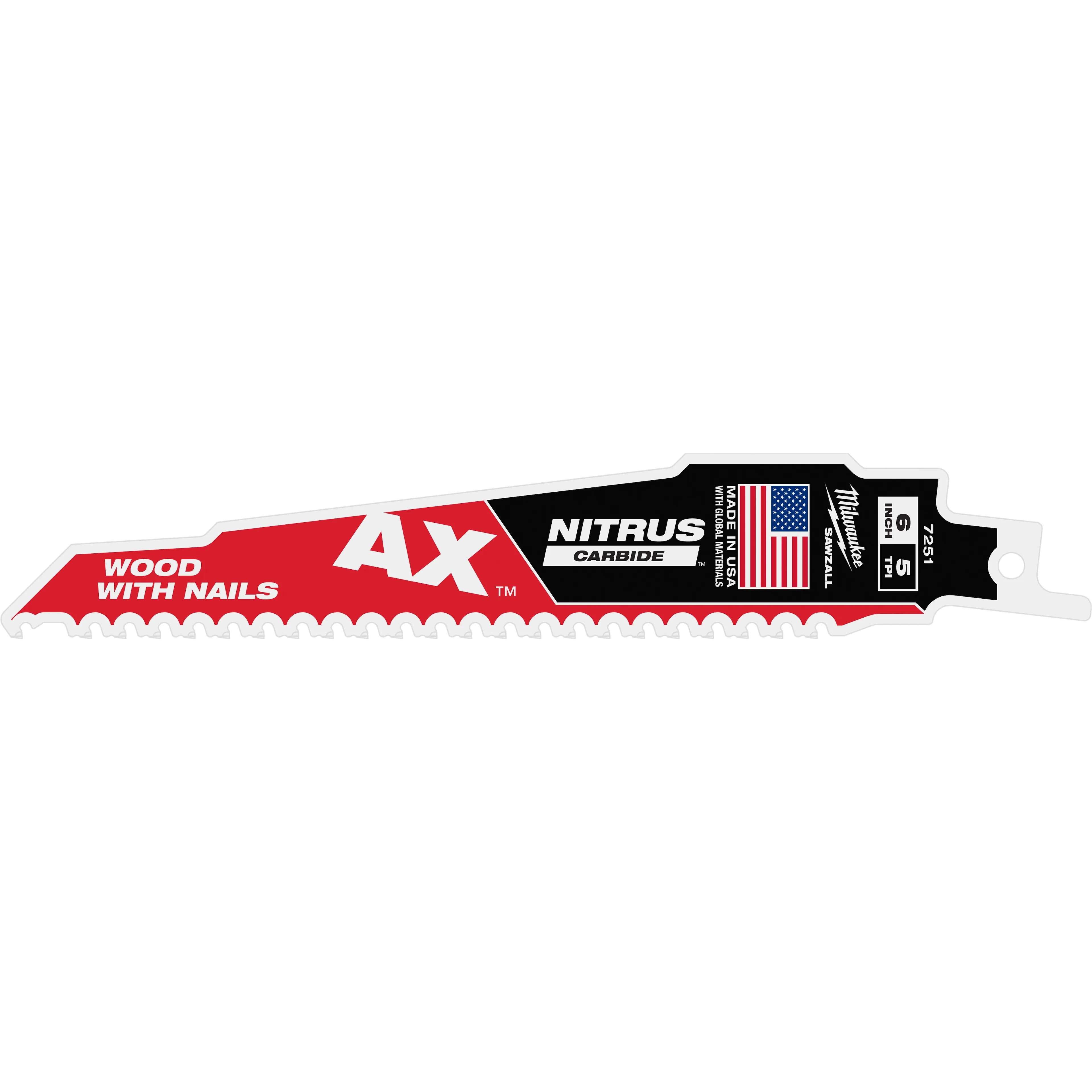 Milwaukee 48-00-7252 9" 5 TPI AX™ w/NITRUS™ Carbide Teeth SAWZALL® Blade for Wood with Nails - Ace Tool Group - Milwaukee