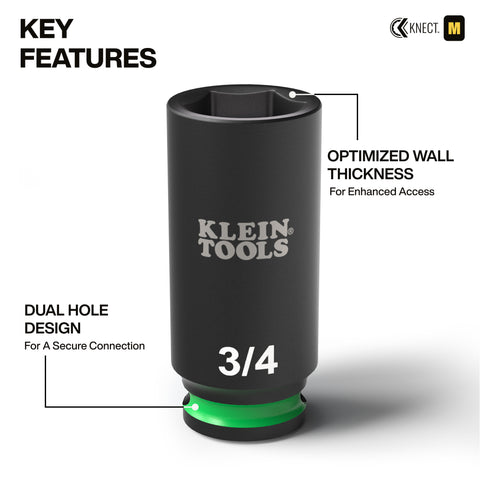 Klein 65109IMPCT KNECT™ Deep-Well 3/8-Inch Drive Impact Socket Set, SAE, 9-Piece - Ace Tool Group - Ace Tool Group