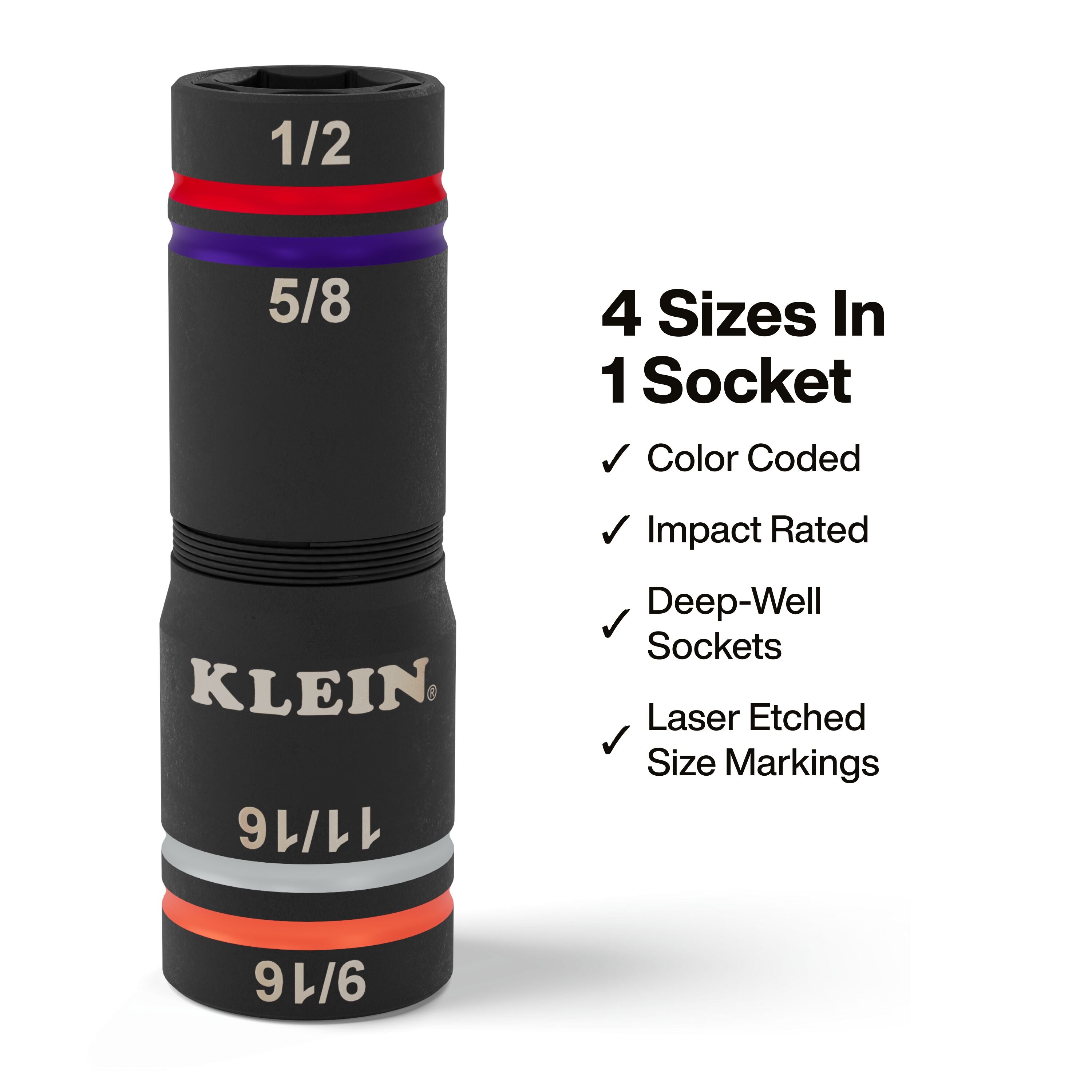 Klein KLE-6512QS Quad-4 Heavy-Duty Impact Flip Socket, SAE, 2-Piece - Ace Tool Group - Klein Tools