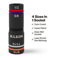 Klein KLE-6512QS Quad-4 Heavy-Duty Impact Flip Socket, SAE, 2-Piece - Ace Tool Group - Klein Tools