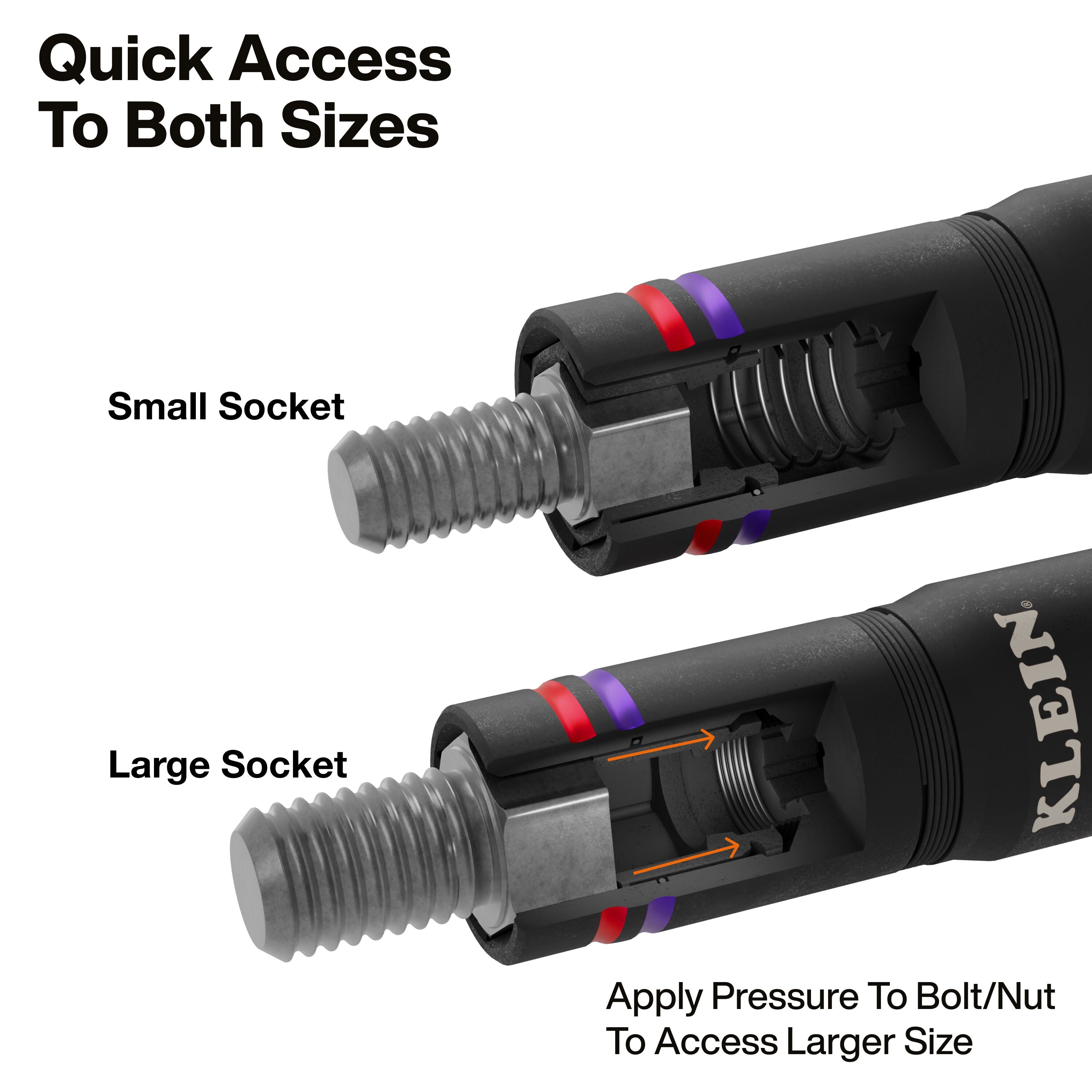 Klein KLE-6512QS Quad-4 Heavy-Duty Impact Flip Socket, SAE, 2-Piece - Ace Tool Group - Klein Tools