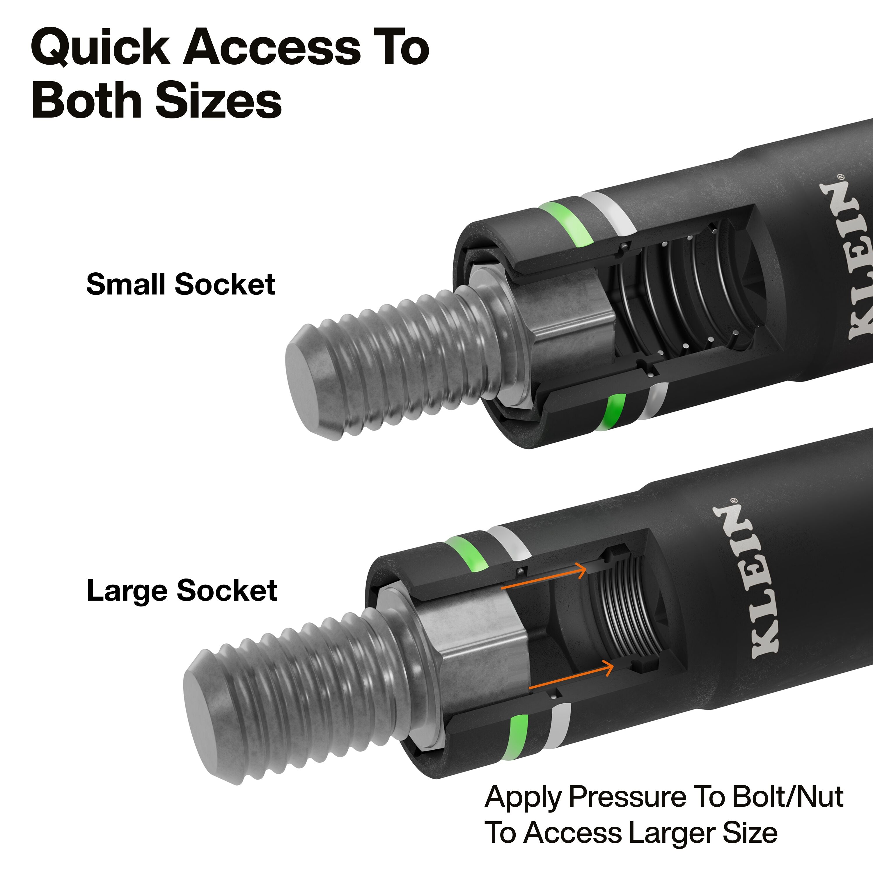 Klein KLE-6513MQS KNECT™ Quad-4 Heavy-Duty Impact Flip Socket, Metric, 2-Piece - Ace Tool Group - Klein Tools