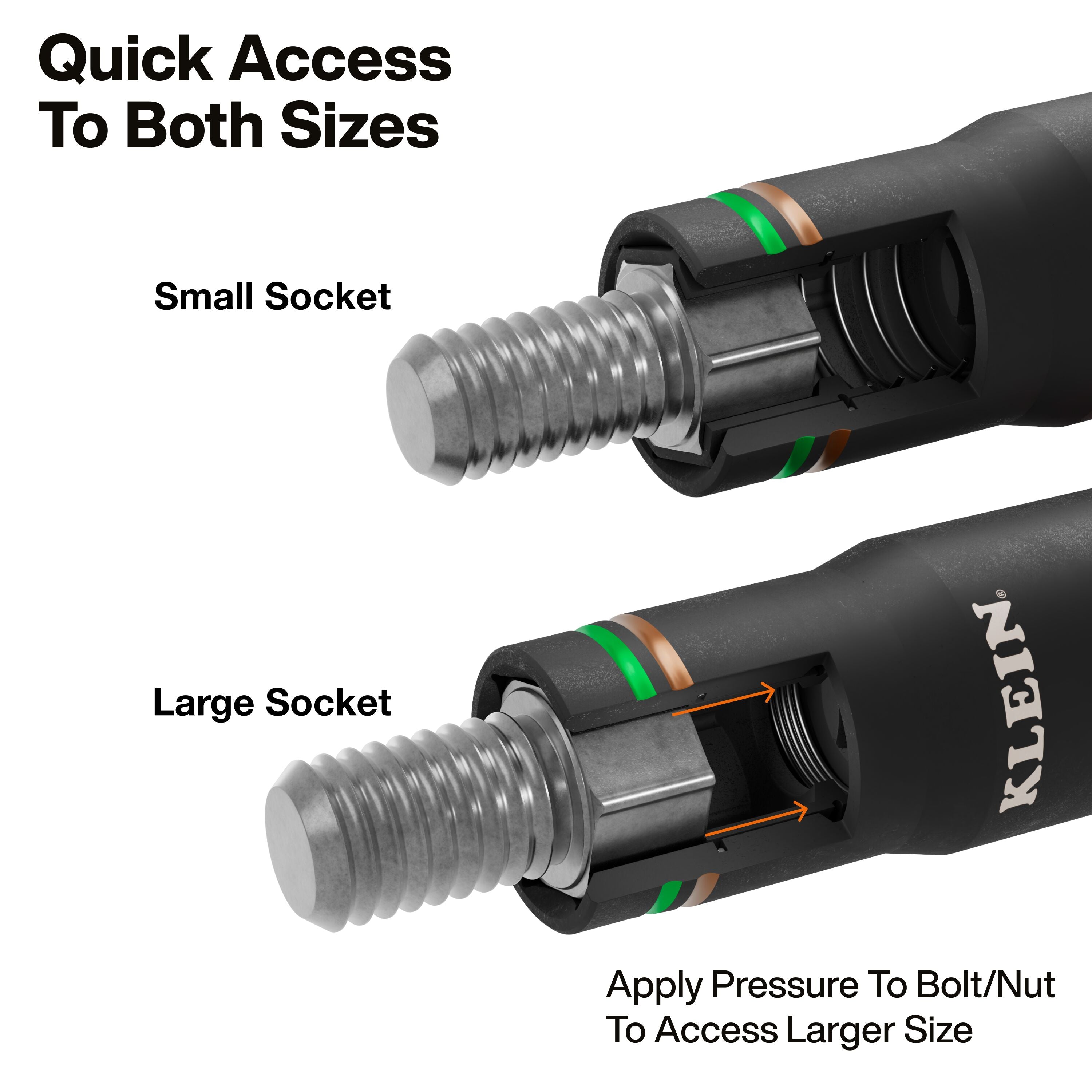 Klein KLE-6513QS KNECT™ Quad-4 Heavy-Duty Impact Flip Socket, SAE, 2-Piece - Ace Tool Group - Klein Tools