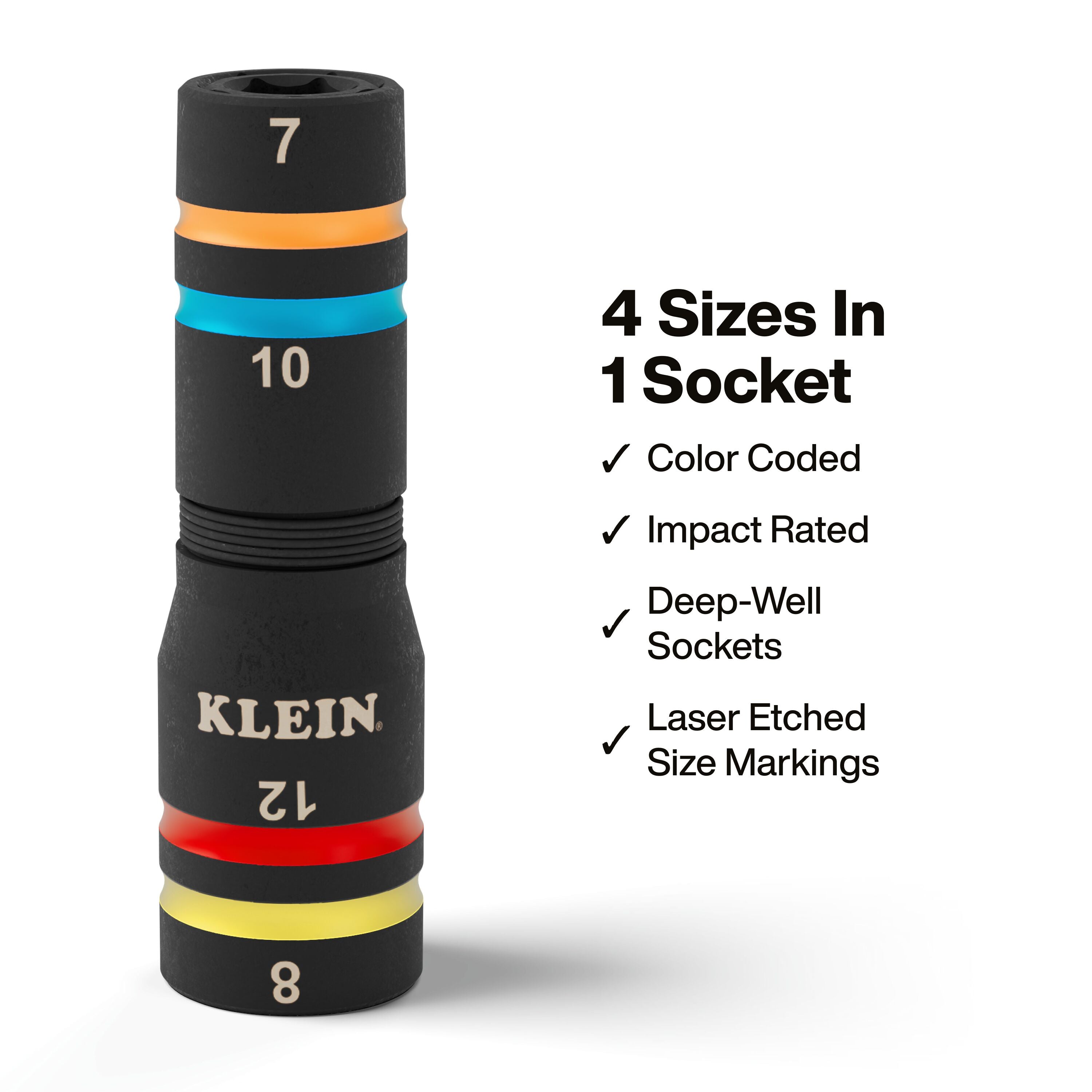 Klein KLE-651MQS Quad-4 Heavy-Duty Impact Flip Socket, Metric, 3-1/2-Inch Shaft, 2-Piece - Ace Tool Group - Klein Tools