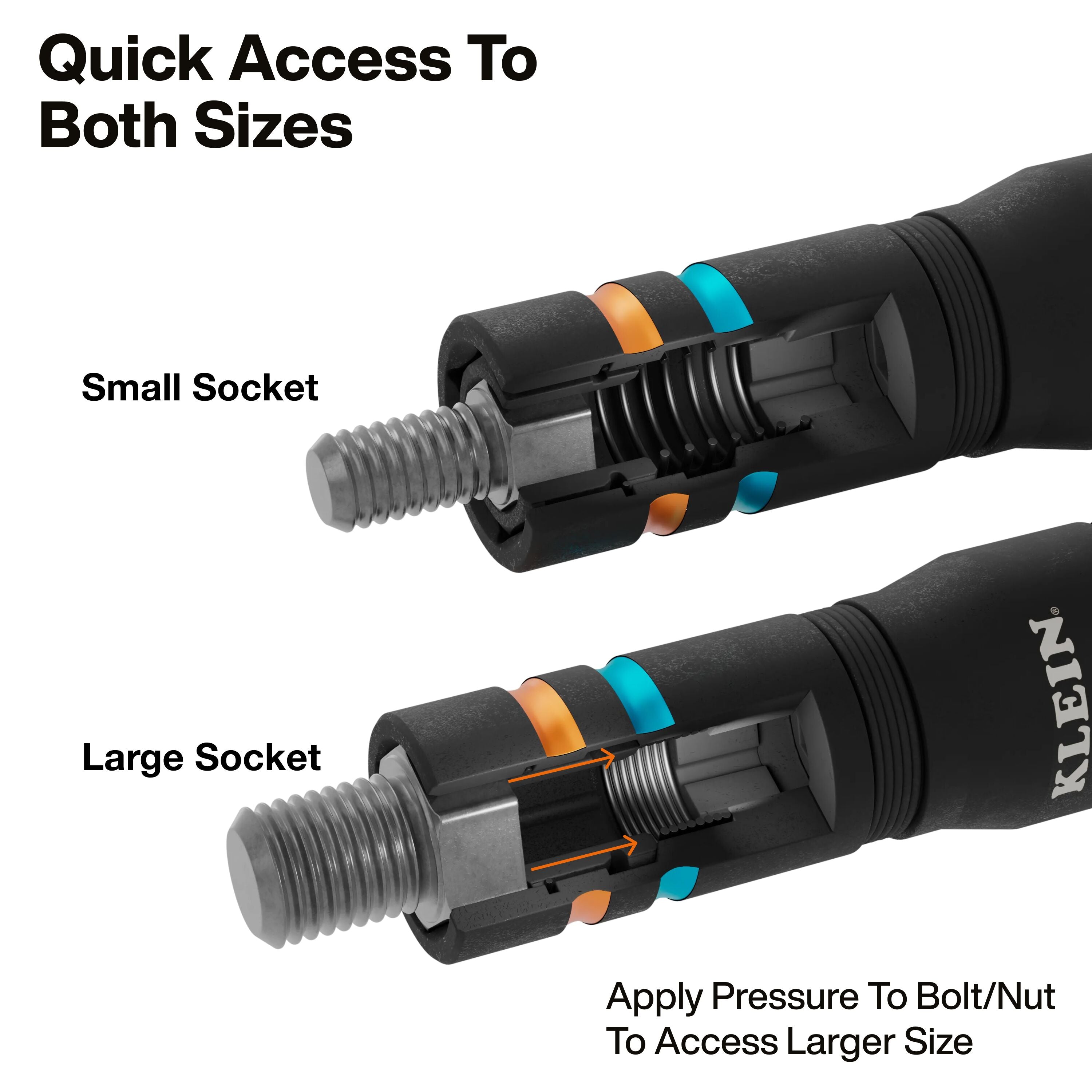 Klein KLE-651MQS Quad-4 Heavy-Duty Impact Flip Socket, Metric, 3-1/2-Inch Shaft, 2-Piece - Ace Tool Group - Klein Tools