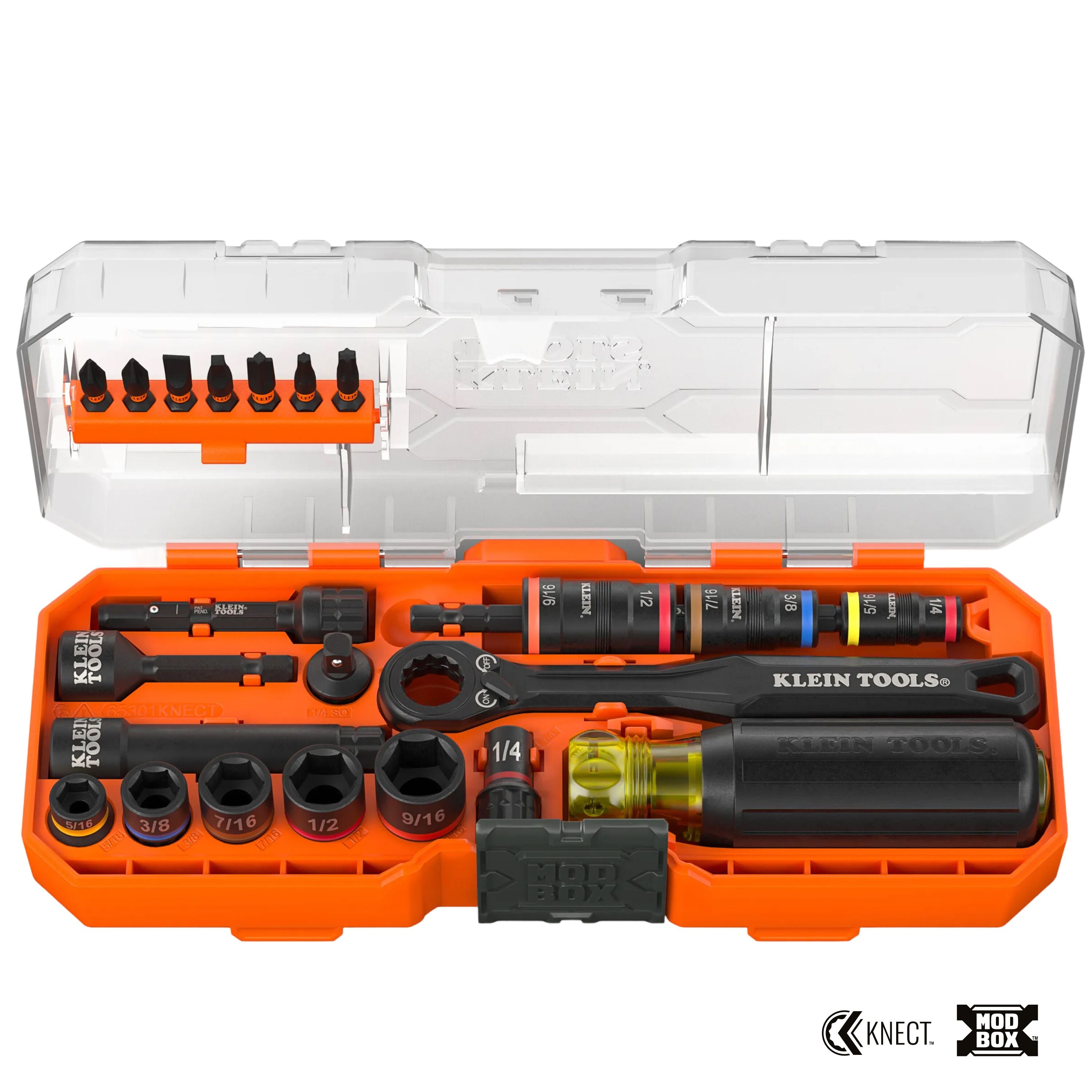 Klein KNECT™ Pass-Through and Flip Socket Starter Set, SAE, 23-Piece - Ace Tool Group - KLEIN