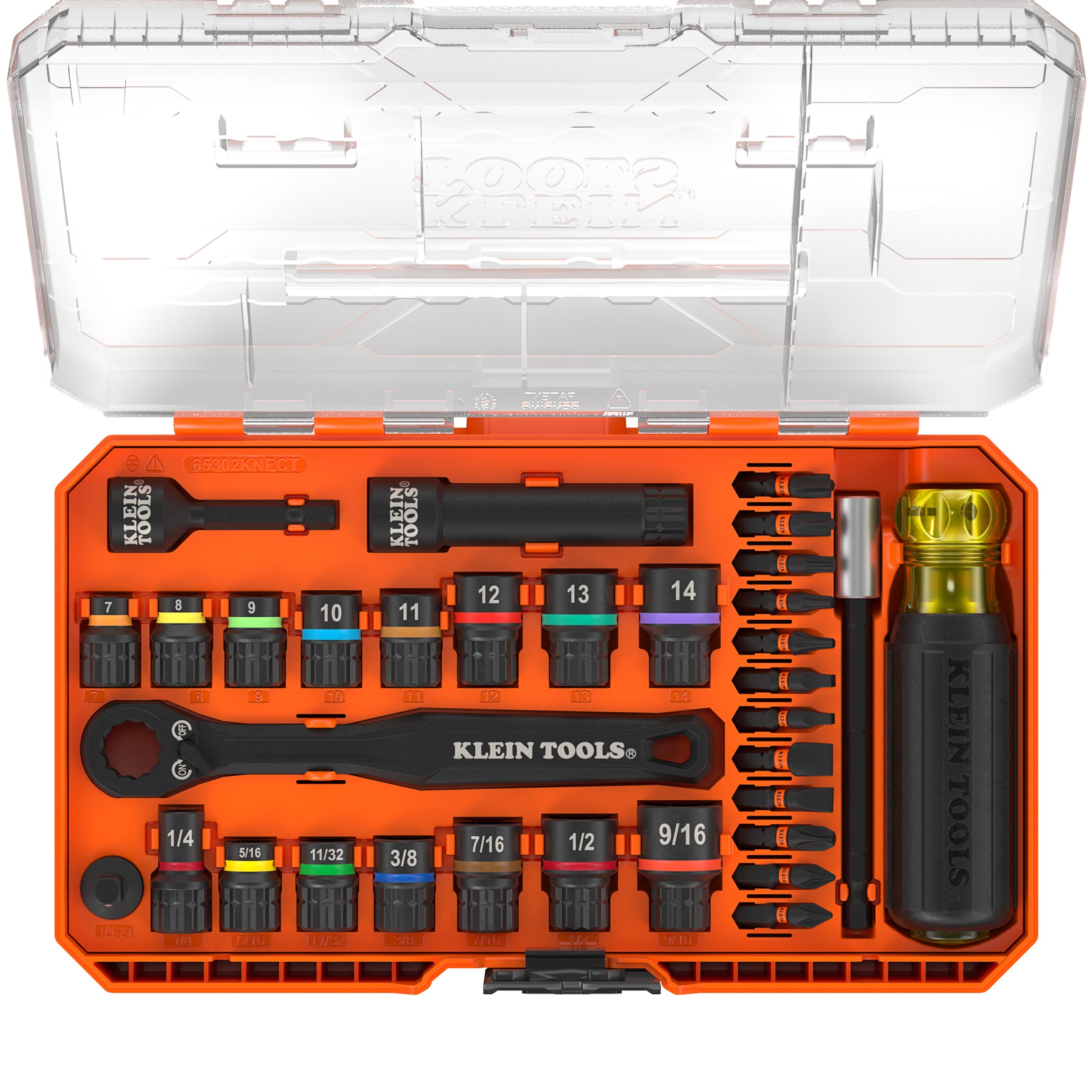 Klein KNECT™ Pass-Through and Impact Socket Set, SAE and Metric, 33-Piece - Ace Tool Group - KLEIN