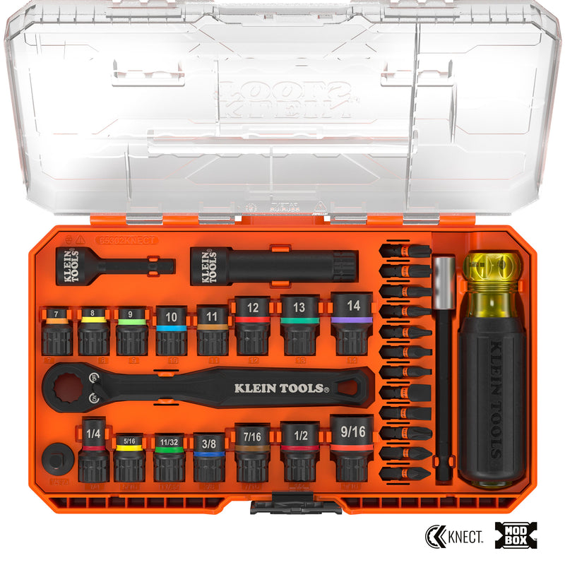 Klein KNECT™ Pass-Through and Impact Socket Set, SAE and Metric, 33-Piece - Ace Tool Group - KLEIN