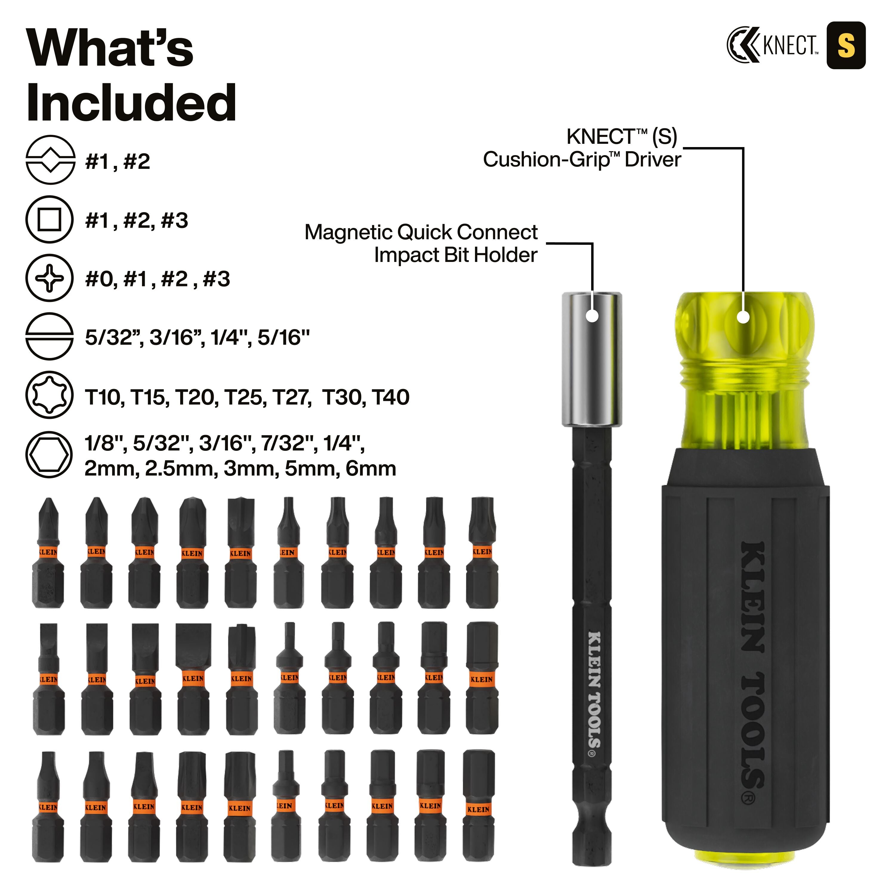 Klein 65304KNECT KNECT™ Impact-Rated Drill and Driver Combo Set, SAE/Metric, 65-Piece