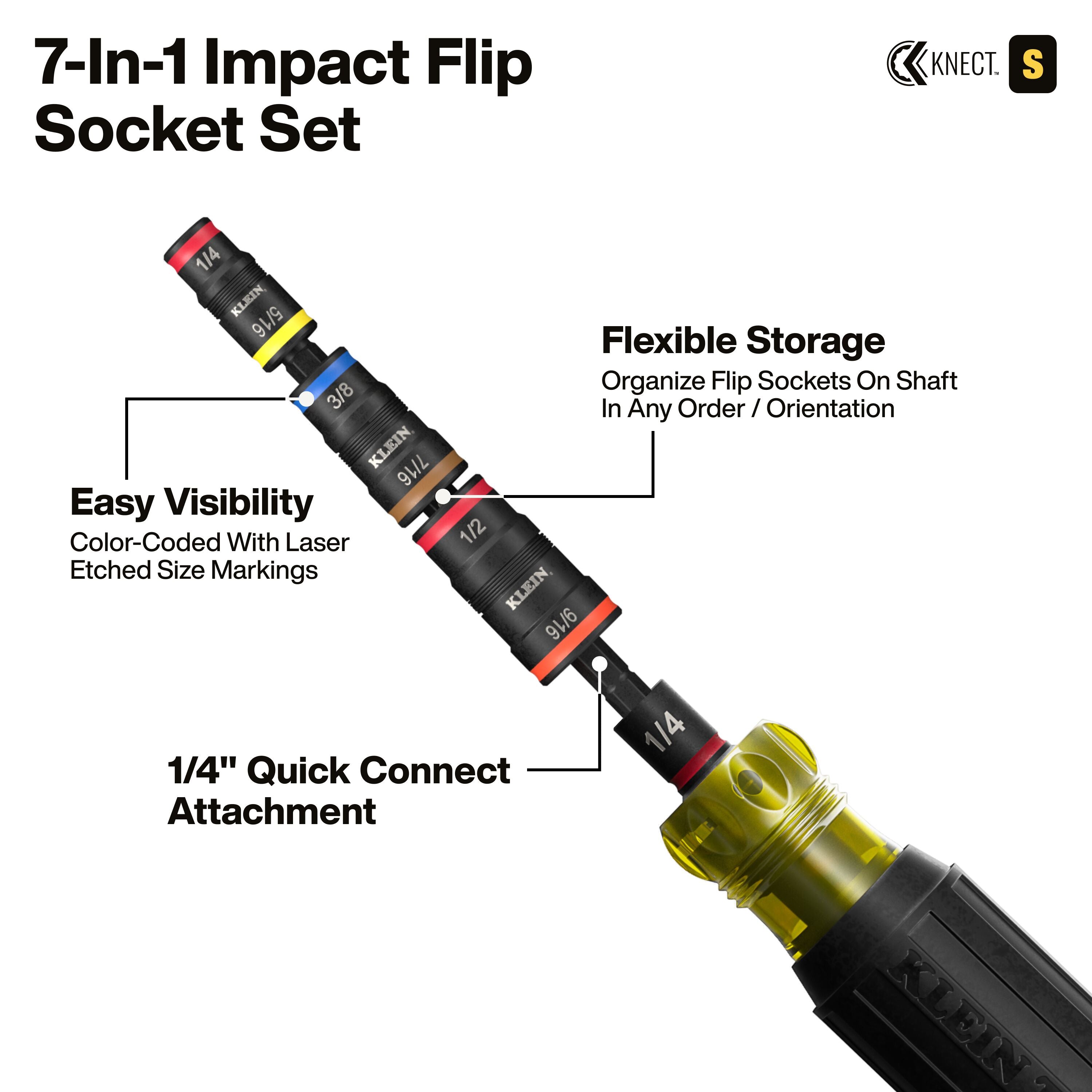 Klein 65304KNECT KNECT™ Impact-Rated Drill and Driver Combo Set, SAE/Metric, 65-Piece