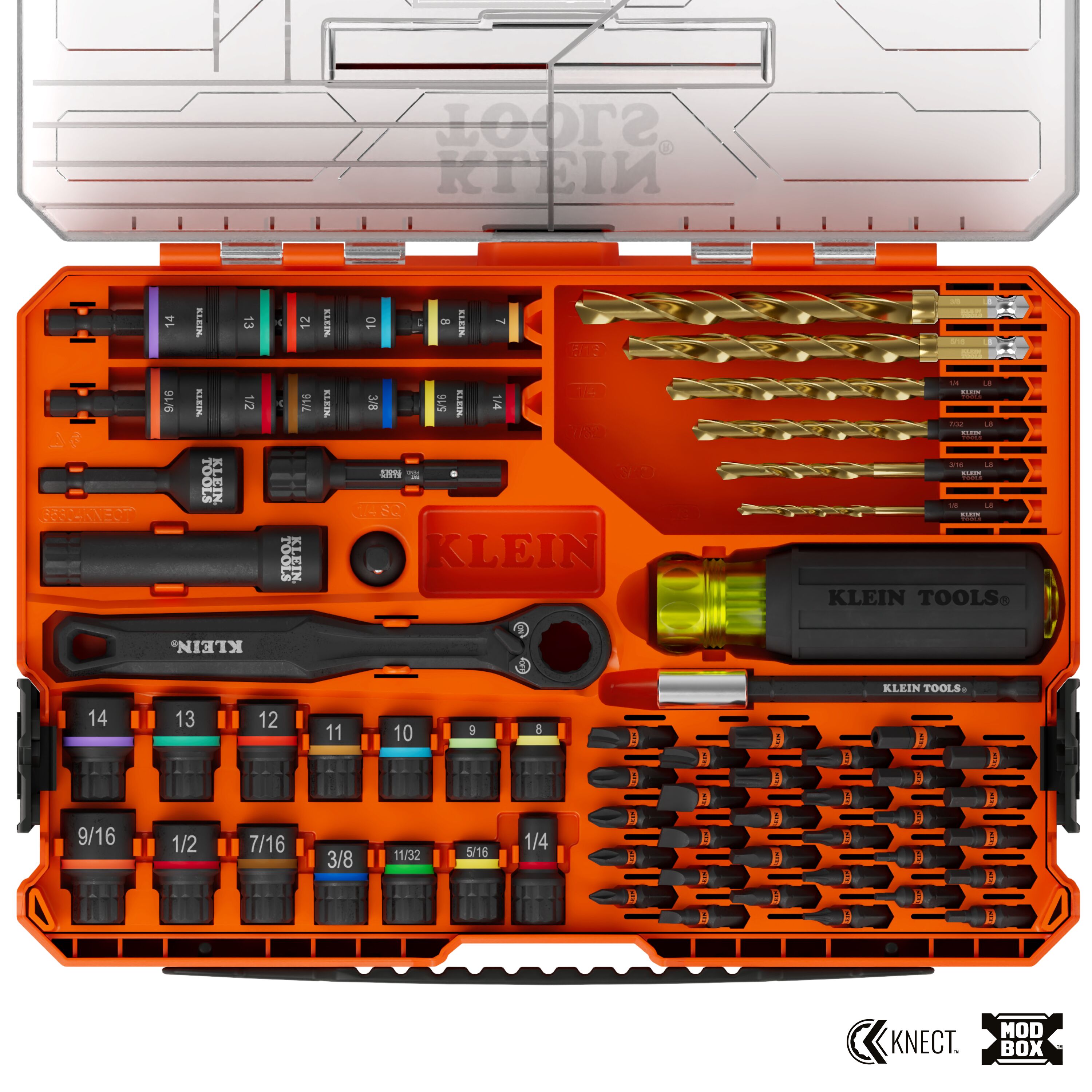 Klein 65304KNECT KNECT™ Impact-Rated Drill and Driver Combo Set, SAE/Metric, 65-Piece