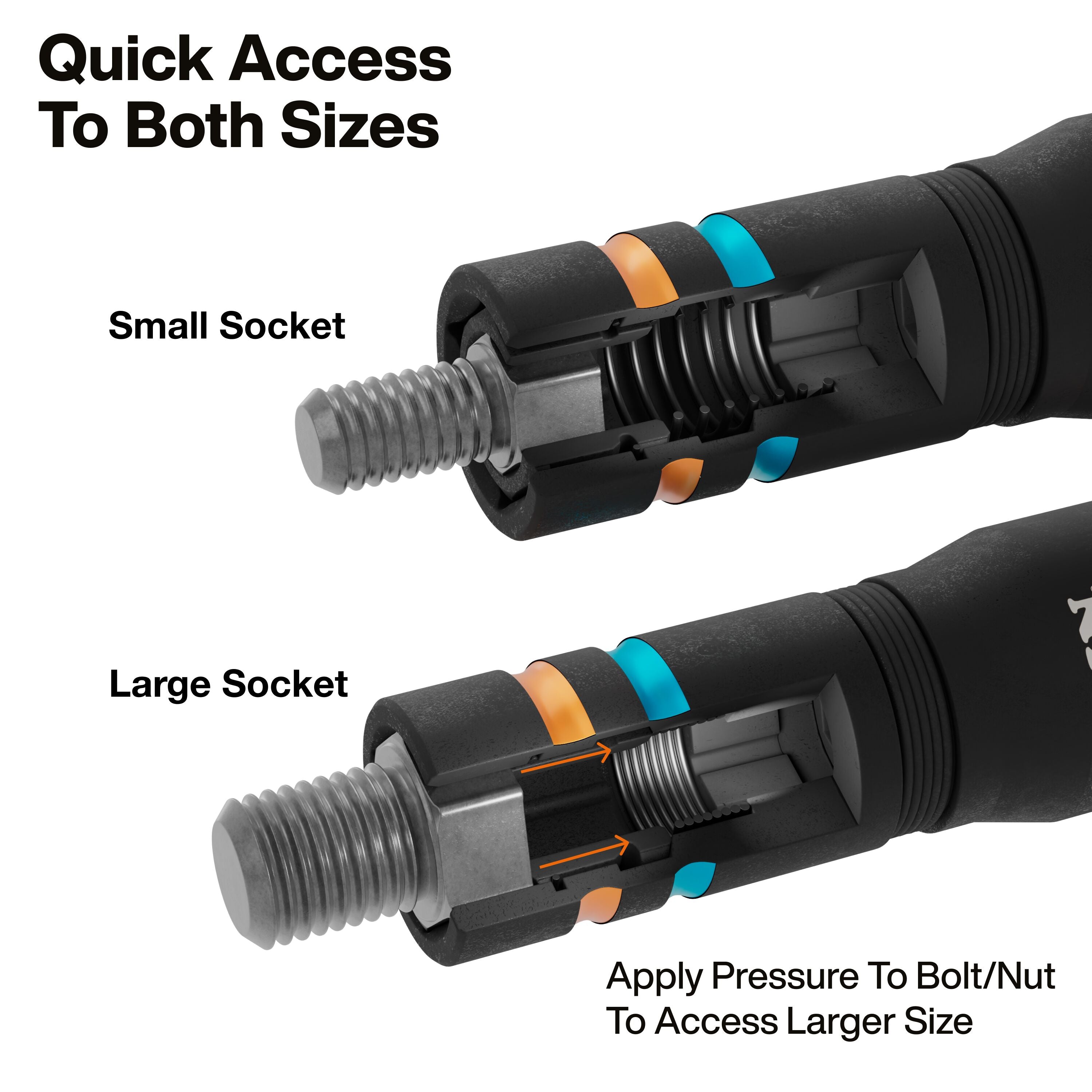 Klein KLE-653MQS KNECT™ Quad-12 Heavy-Duty Impact Flip Sockets, SAE and Metric, 6-Piece - Ace Tool Group - Klein Tools