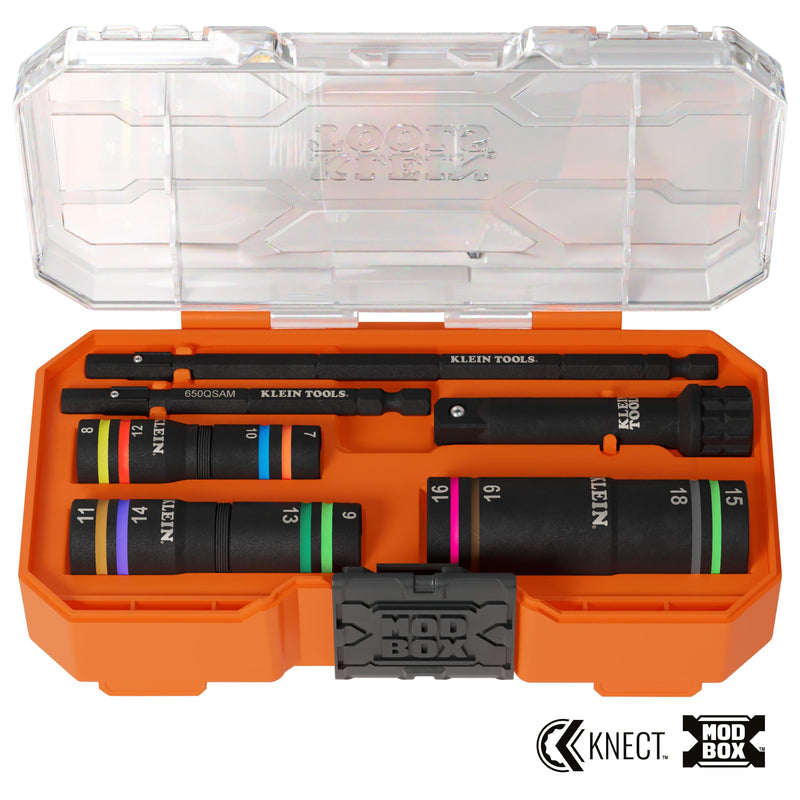 Klein KLE-653MQS KNECT™ Quad-12 Heavy-Duty Impact Flip Sockets, SAE and Metric, 6-Piece - Ace Tool Group - Klein Tools