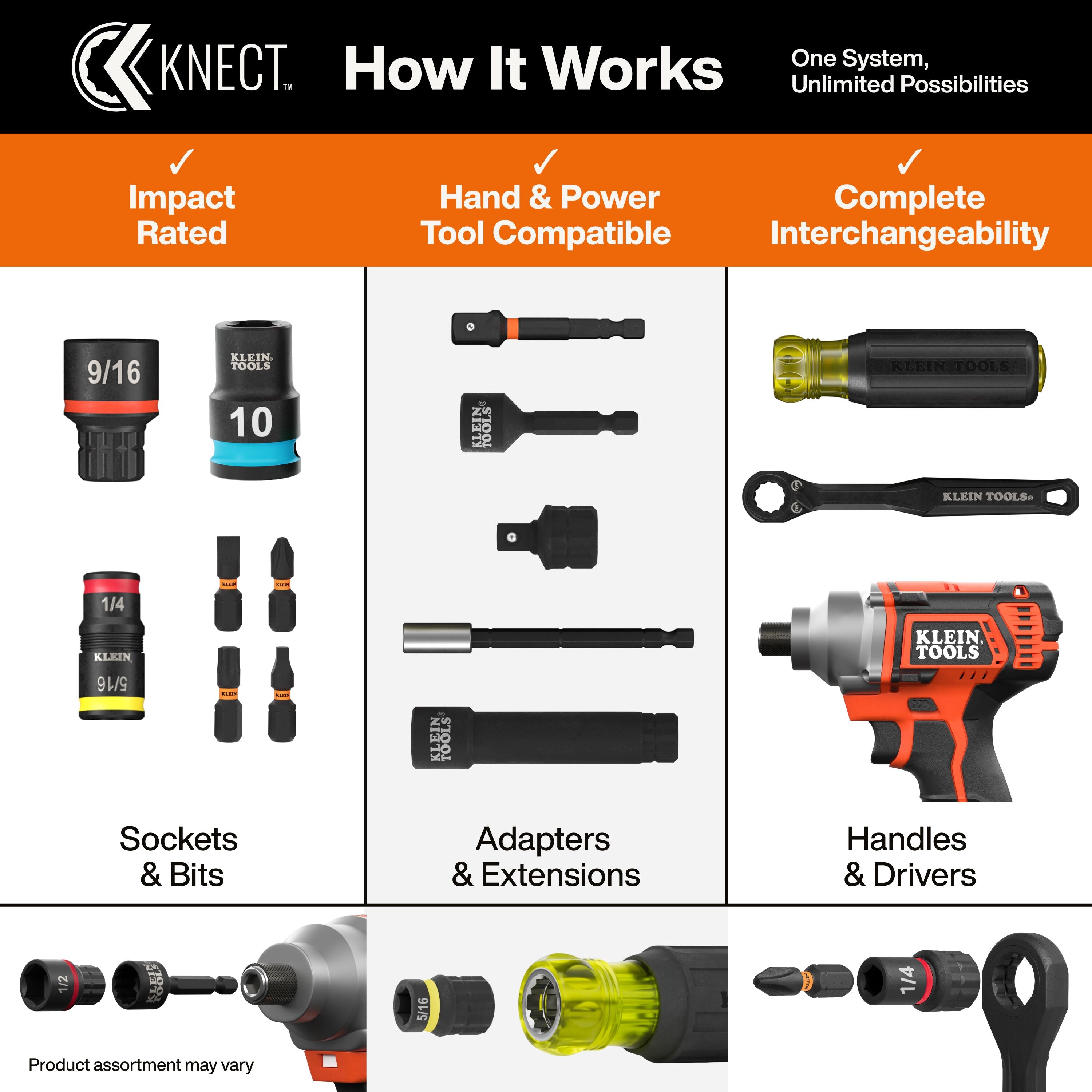 Klein 65304KNECT KNECT™ Impact-Rated Drill and Driver Combo Set, SAE/Metric, 65-Piece