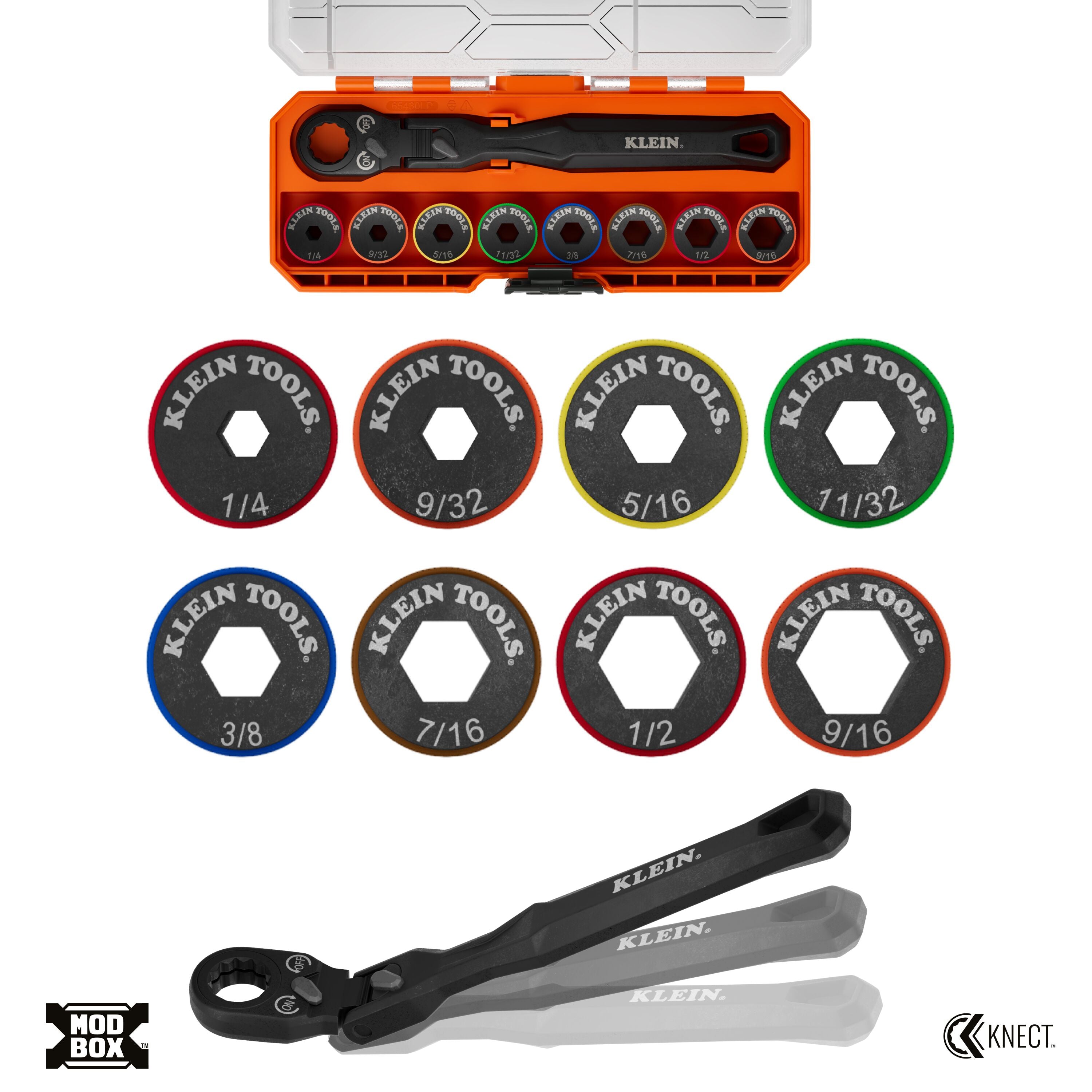 Klein 65430LP KNECT Ratcheting 9-in-1 Low-Profile Socket Wrench Set - Ace Tool Group - Klein