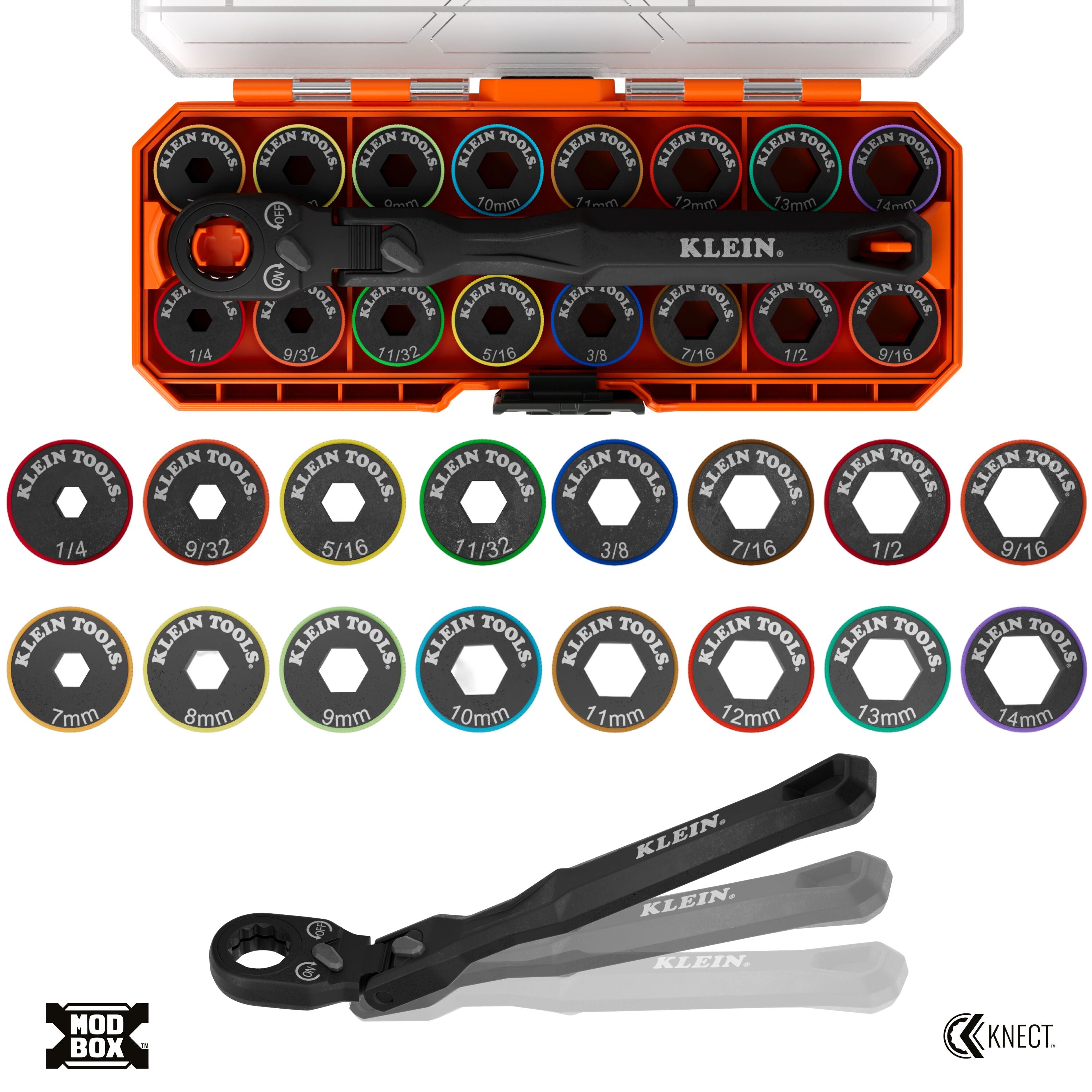 Klein 65431LP KNECT Ratcheting 17-in-1 Low-Profile Socket Wrench Set - Ace Tool Group - Klein