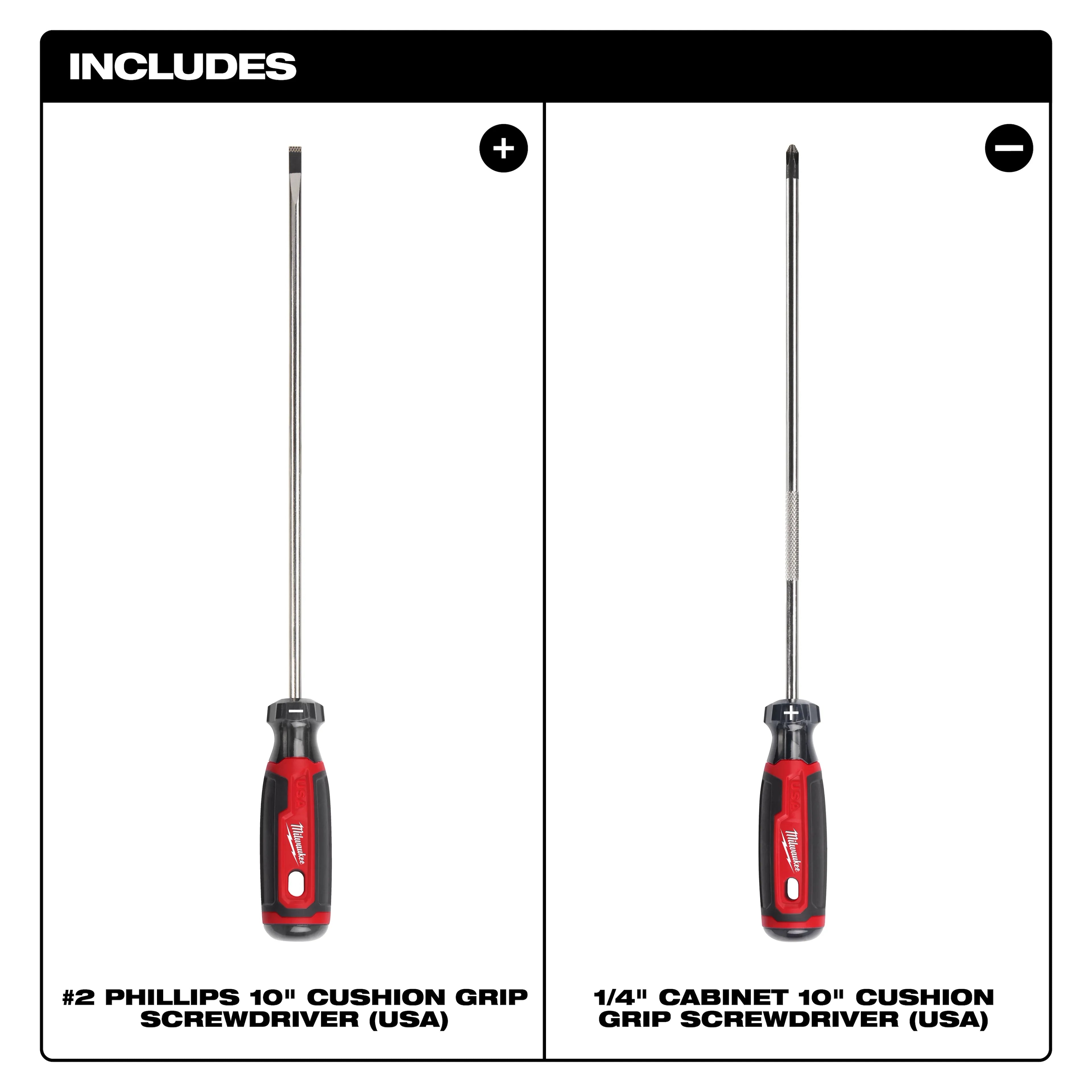 Milwaukee MT200-2M  2 PC. 6" Cushion Grip Screwdriver Set (USA) - Ace Tool Group - Ace Tool Group
