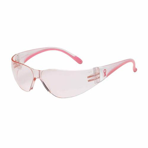 PIP 250-11-0904 Eva Petite Women'S Eyewear, Pink Polycarbonate Lens, Anti-Scratch, Clear/Pink Temples W/ Pink Ribbon, Molded Nose Bridge, 11 Base Curve -12 Pack - Ace Tool Group - Protective Industrial Products
