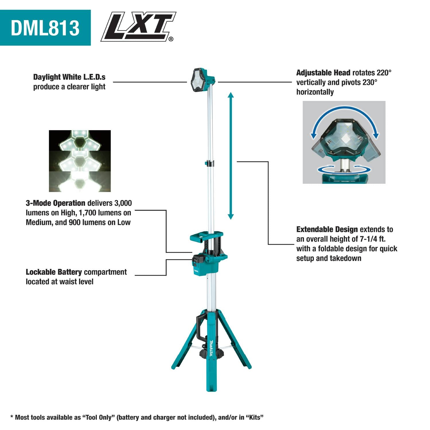 Makita DML813 18V LXT Lithium-Ion Cordless Tower Work Light (Light Only) - Ace Tool Group - Makita