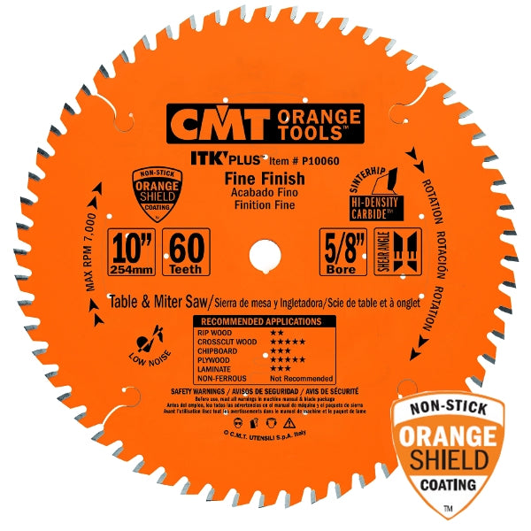 CMT P10060 ITK Plus Finish Saw Blade, 10 x 60 Teeth, 10Á ATB+Shear with 5/8-Inch bore - Ace Tool Group - CMT