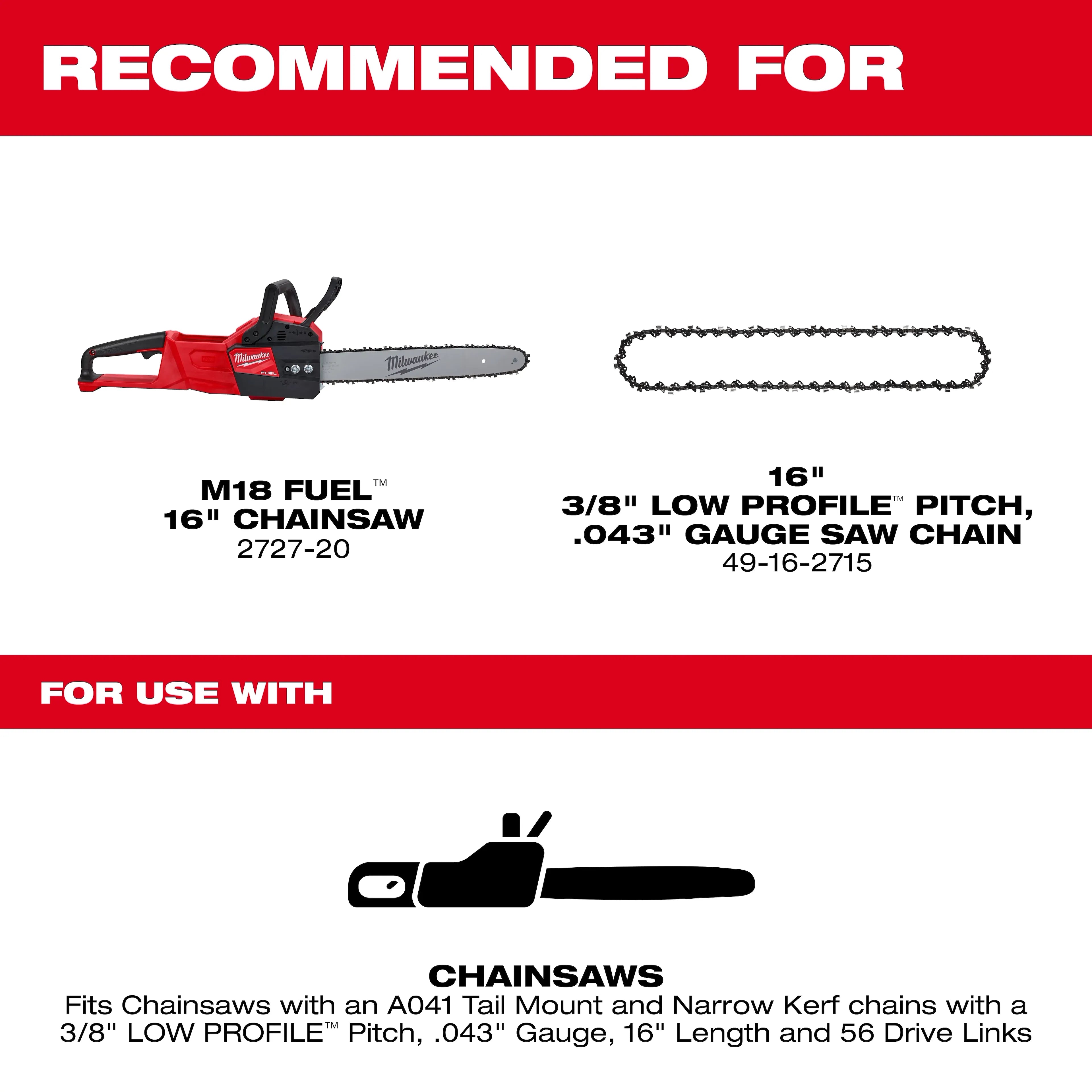 Milwaukee 48-09-3001 16 in. Chainsaw Guide Bar - Ace Tool Group - Milwaukee