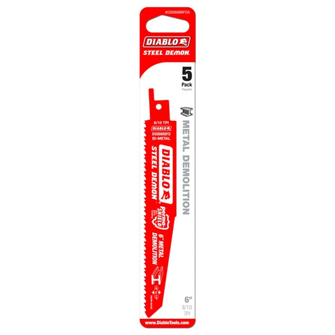 Diablo Tools 6" 8/10Tpi Bi-Metal Reciprocating Saw Blades For Thick Metal (5-Pack) - Ace Tool Group - Diablo