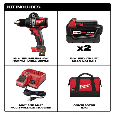 Milwaukee 2902-22 M18 1/2 in. Hammer Drill Kit - Ace Tool Group - Milwaukee